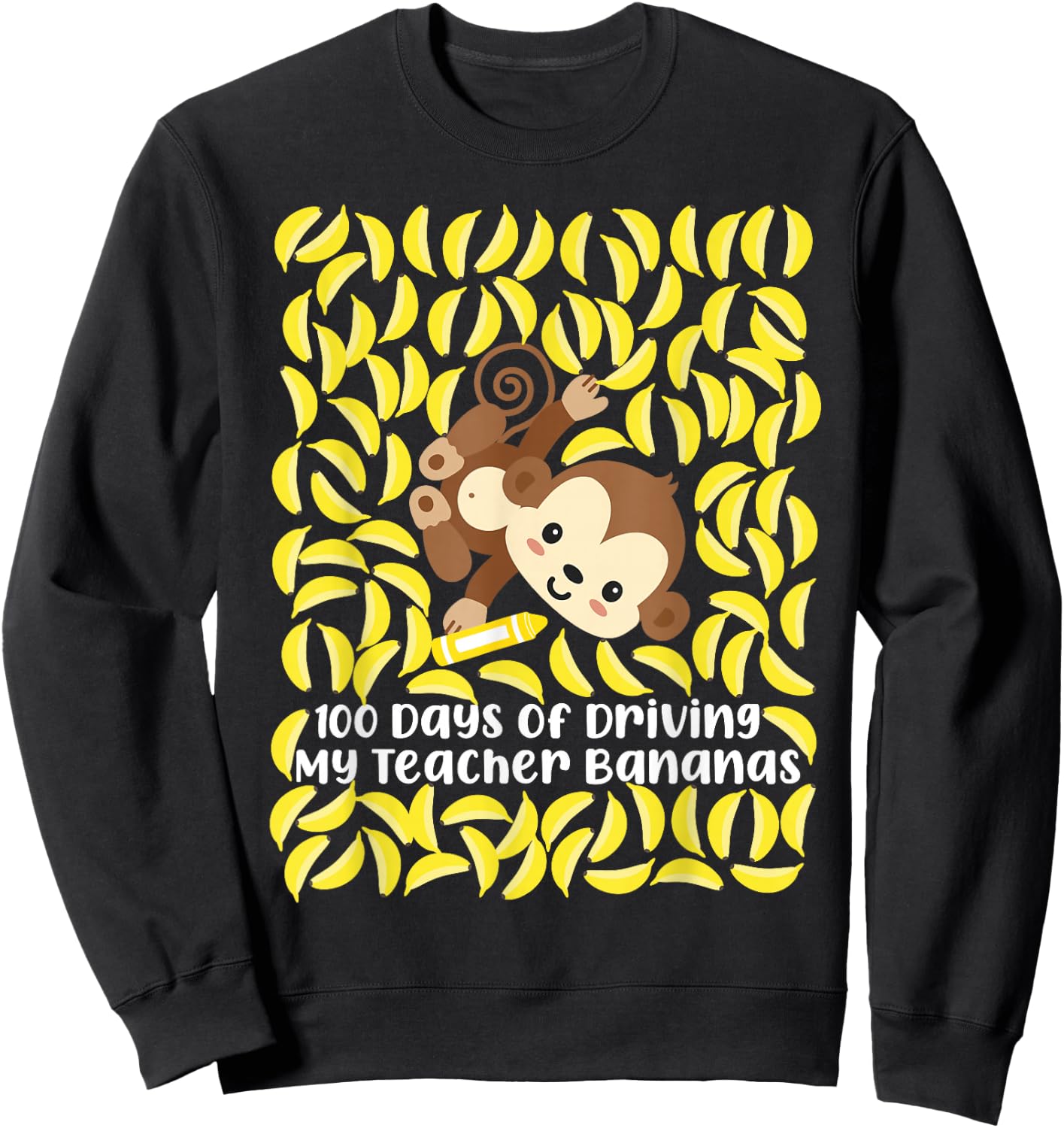 100th Day of School Teacher Monkey Pun Banana Sweatshirt - Sweatshirt | Black