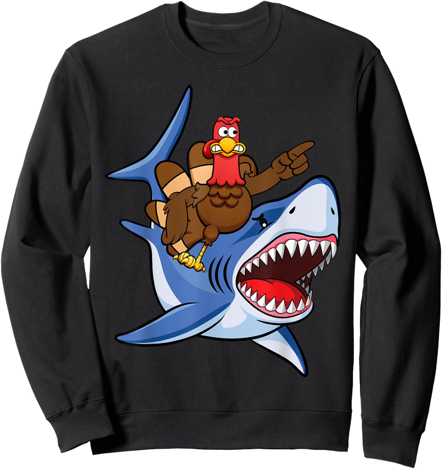 Turkey Riding Shark Thanksgiving Gift Kids Boys Men Sweatshirt - Sweatshirt | Black