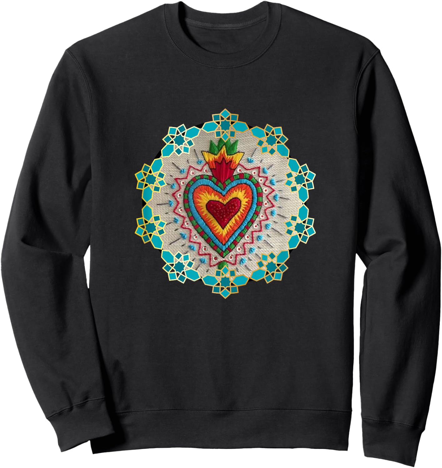 Retro Sacred Heart Mexican Folk Art Tops Sagrado Corazón MX Sweatshirt - Sweatshirt | Black
