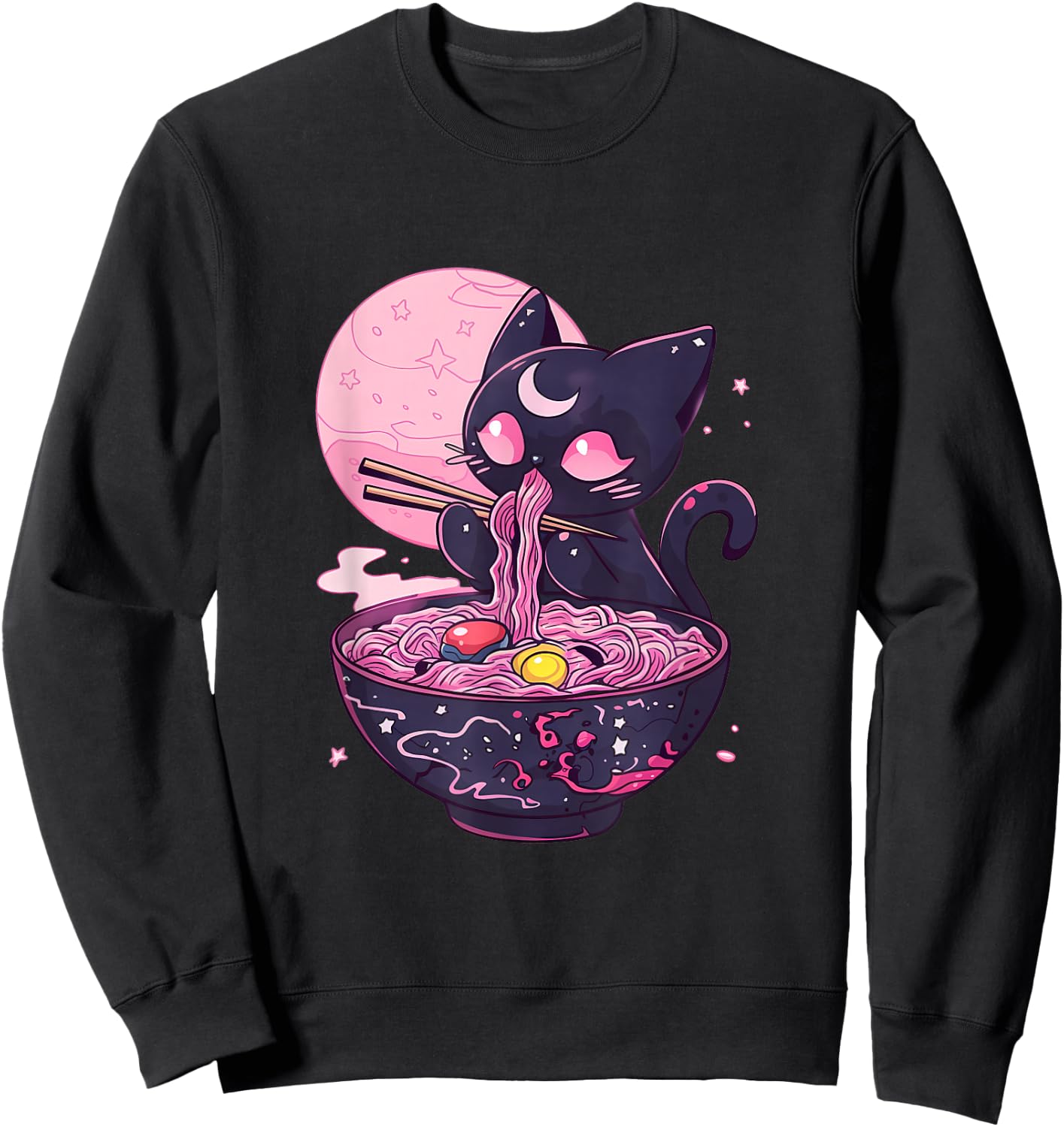 Kawaii Midnight Goth Car Eating Ramen Noodles Sweatshirt - Sweatshirt | Black