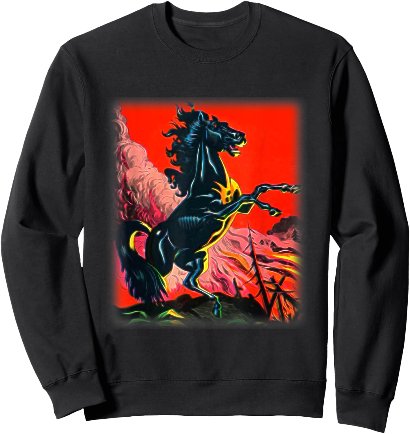 Black Horse Shirt, Colorful Stallion for Horse Lovers Sweatshirt - Sweatshirt | Black
