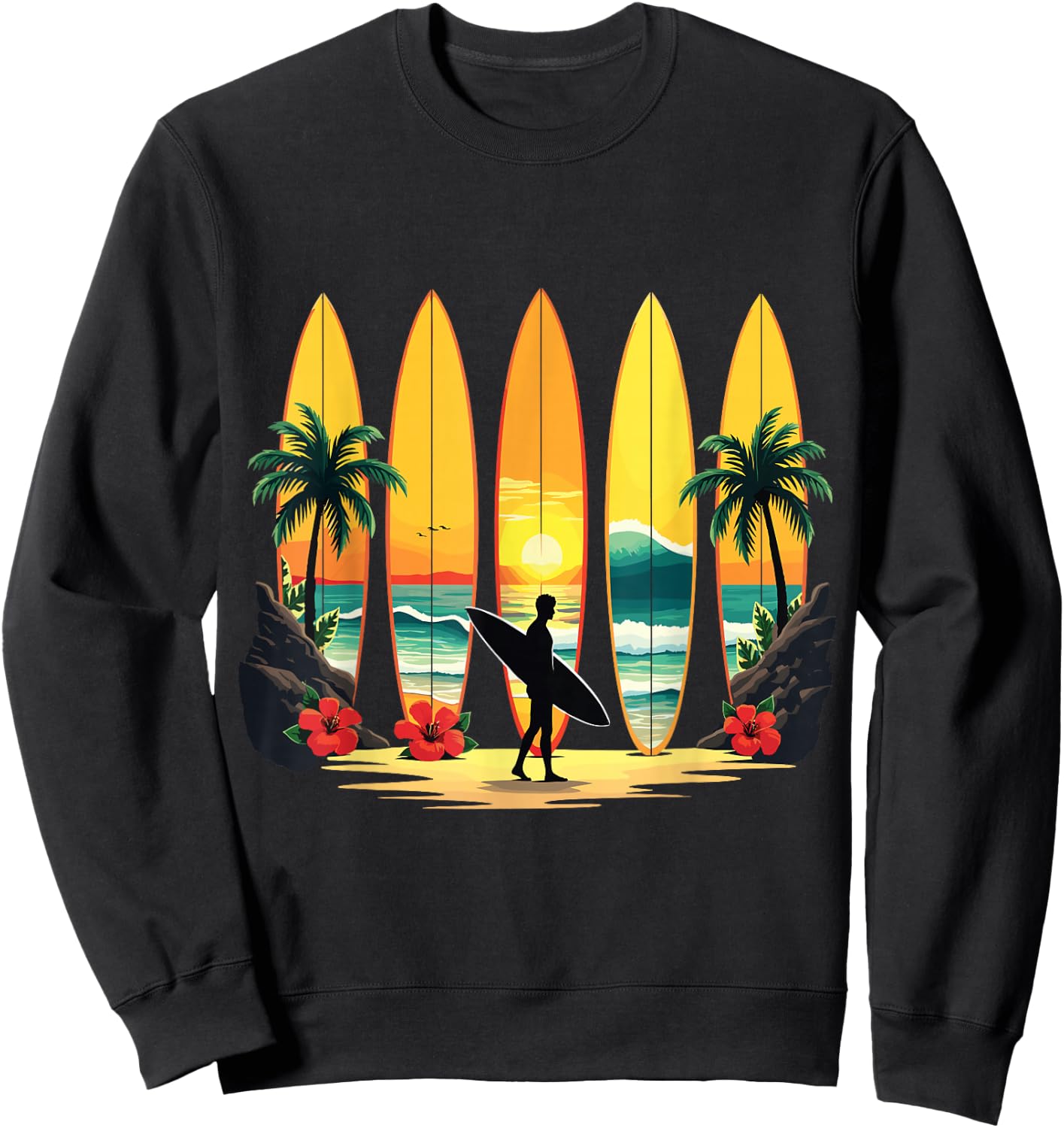 Surfer Beach Surf Hawaiian Surfboarder Funny Surf Graphic Sweatshirt - Sweatshirt | Black