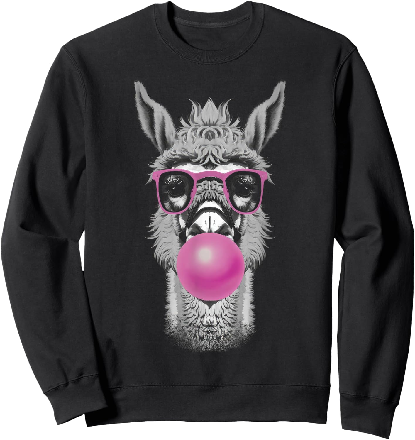 Llama Alpaca Bubble Gum Wearing Glasses Sweatshirt - Sweatshirt | Black