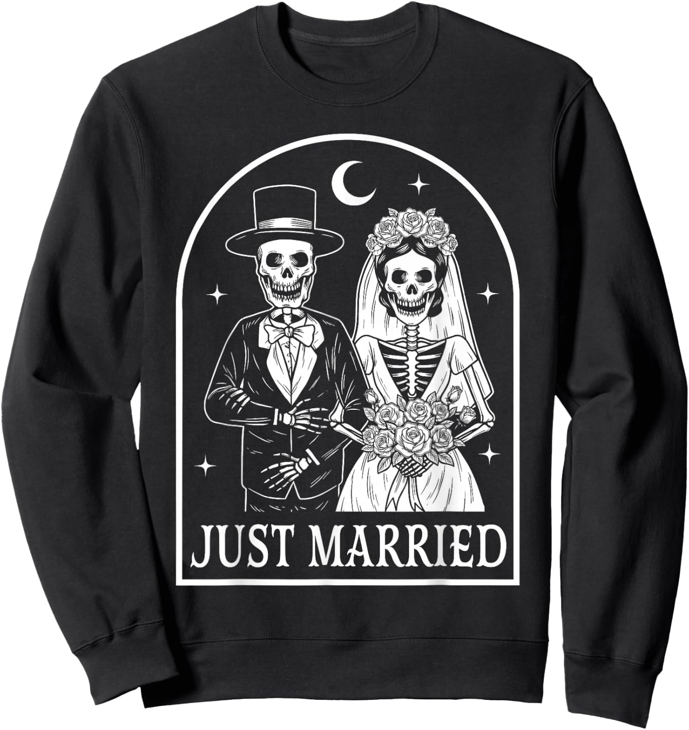 Just Married Skeleton Couples Groom Bride Gothic Halloween Sweatshirt - Sweatshirt | Black