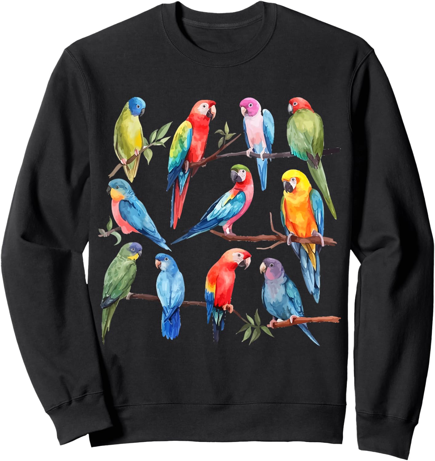 Colorful Parrot Watercolor Sweatshirt - Sweatshirt | Black