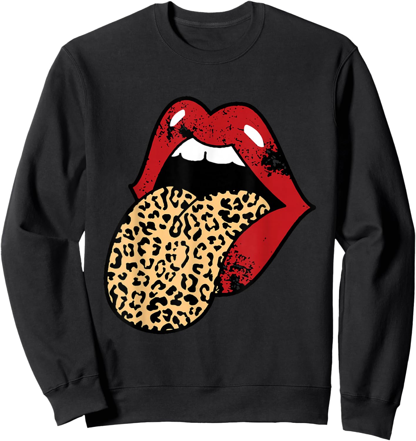 Mouth Teeth Lips With Leopard Tongue Sweatshirt - Sweatshirt | Black
