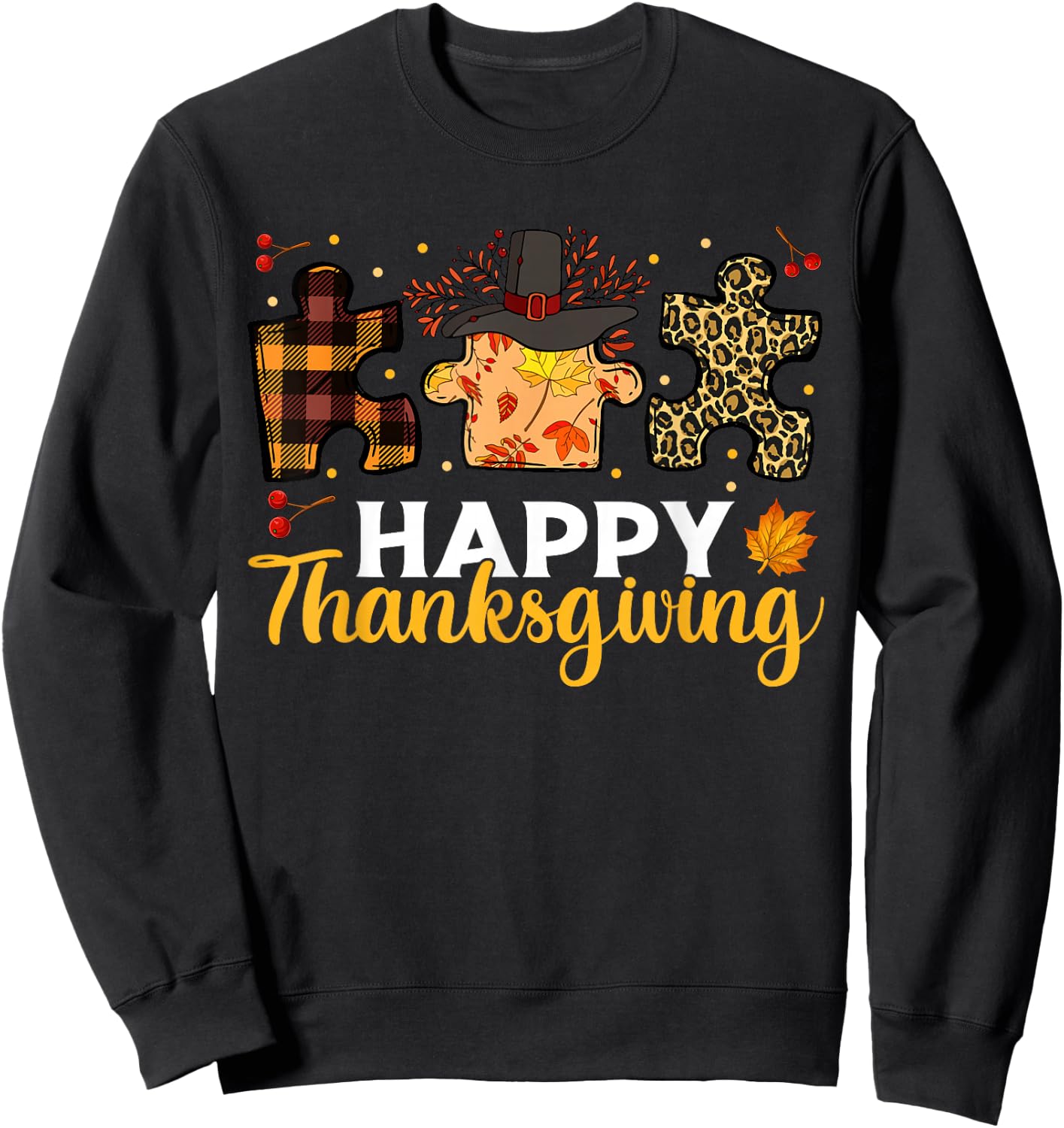 Happy Thanksgiving Puzzle Shirts, Boys Kids Autism Awareness Sweatshirt - Sweatshirt | Black