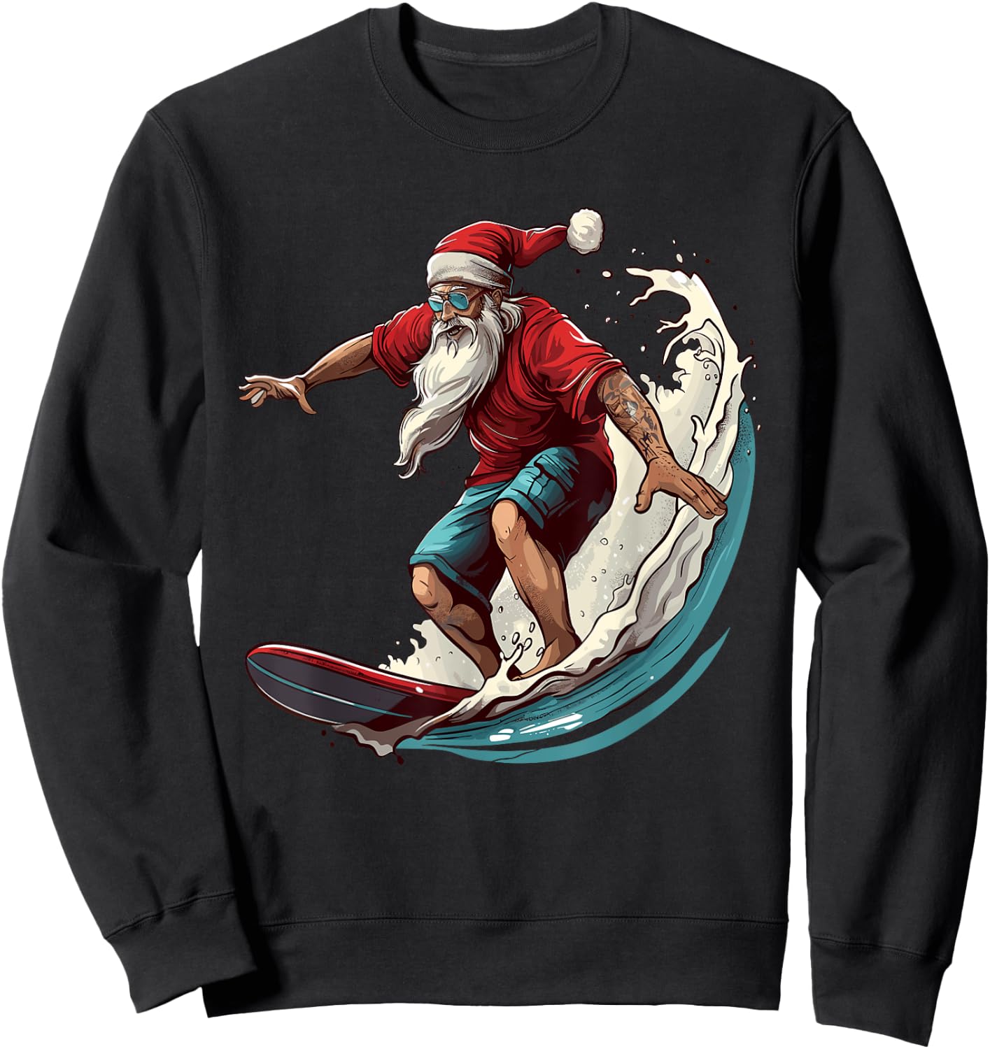 Christmas Surf Santa Claus Surfboarder Surf Lover Christmas Sweatshirt - Sweatshirt | Black