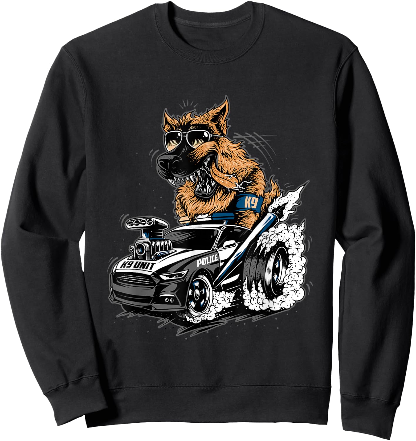 German Shepherd K9 with Hot Rod Sweatshirt - Sweatshirt | Black