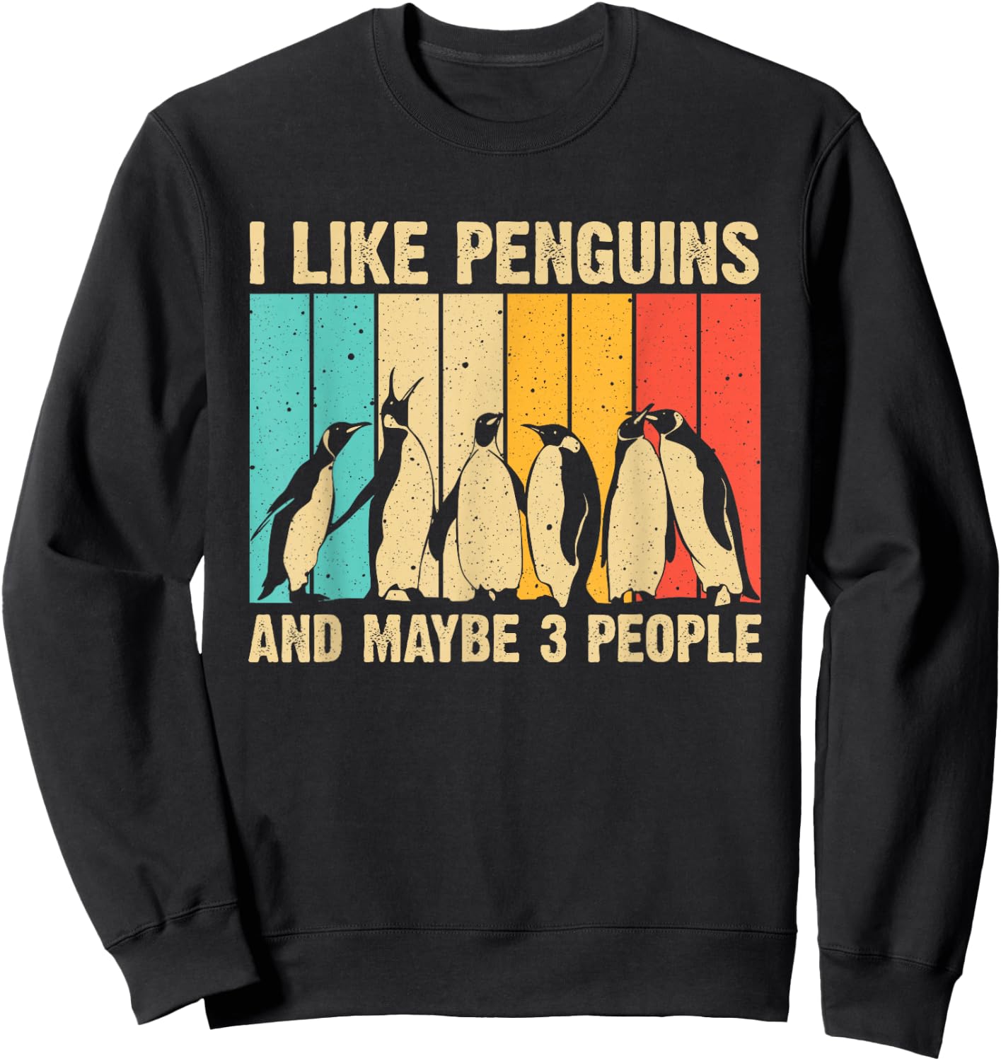 Funny Penguin Gift Vintage Aquatic Bird Boys Girls Cute Penguin Design Women Kids Retro Penguin Lover Sweatshirt - Sweatshirt | Black