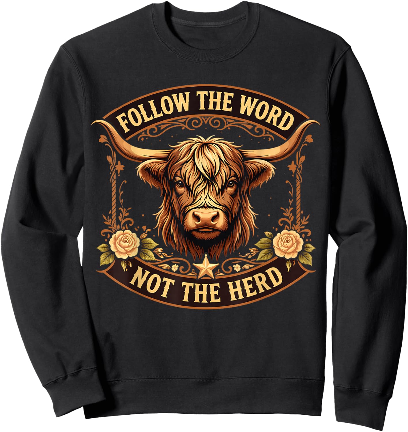 Follow The Word Not The Herd Christian Cow Sweatshirt - Sweatshirt | Black
