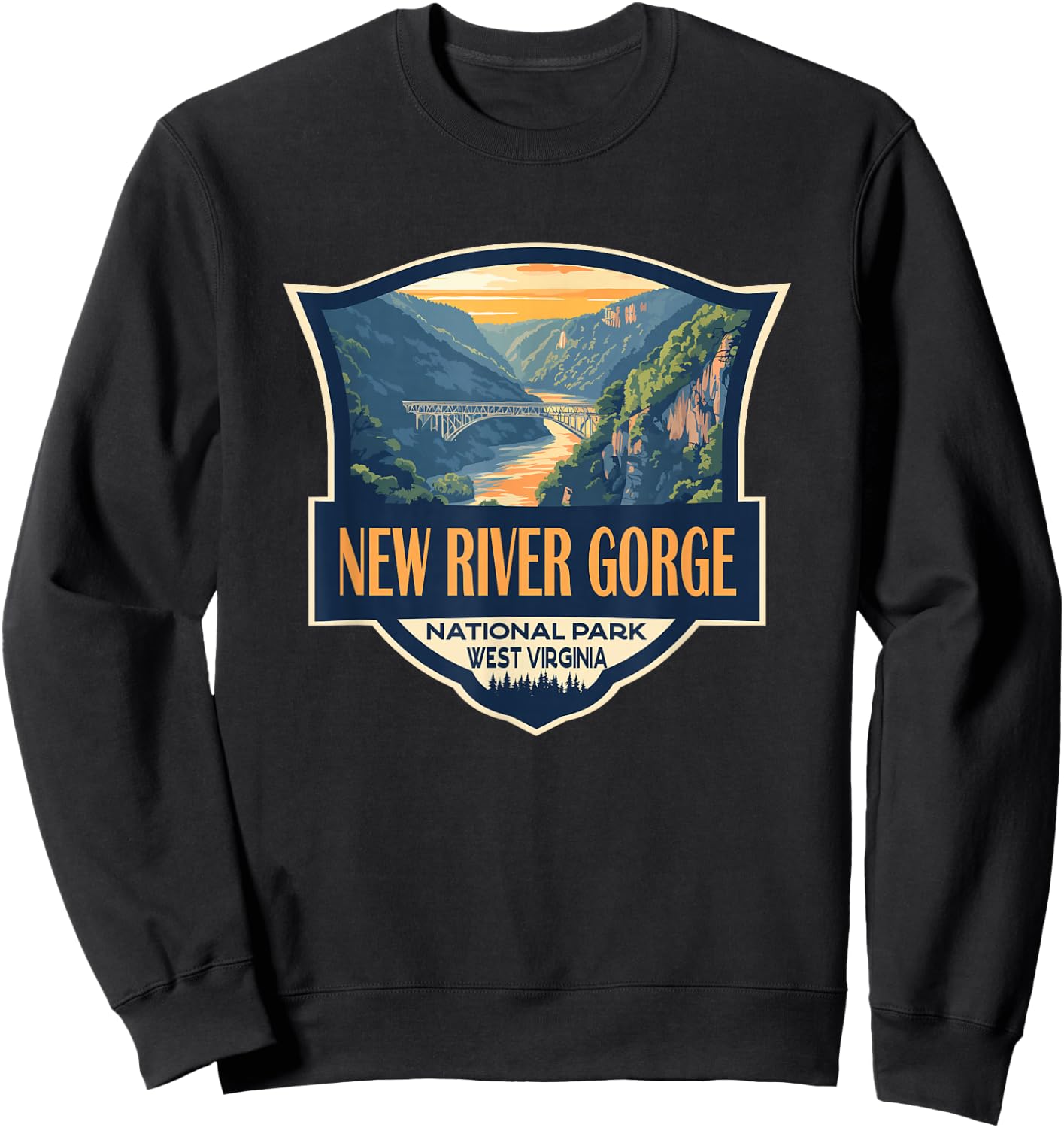 New River Gorge National Park Illustration Retro Badge Sweatshirt - Sweatshirt | Black