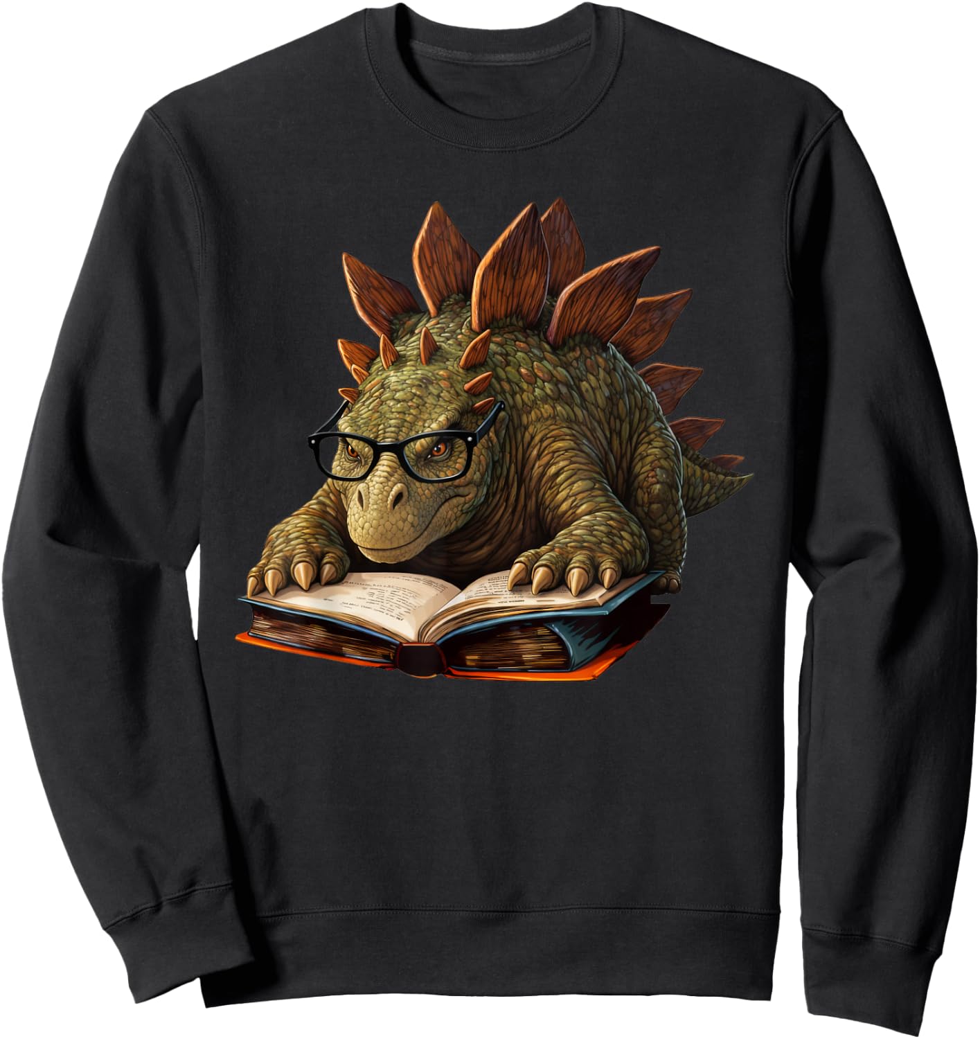 Stegosaurus Dinosaur Reading Book Nerd Sweatshirt - Sweatshirt | Black