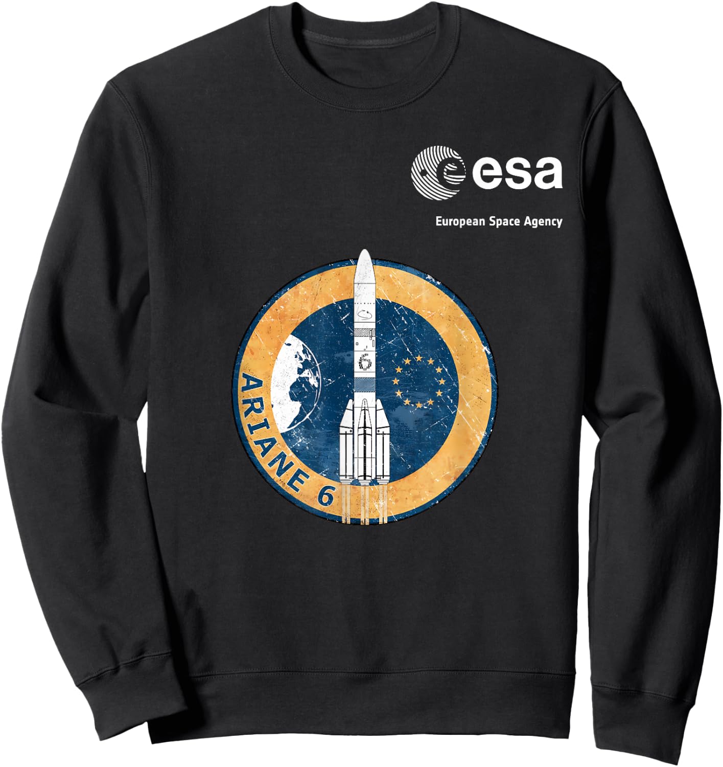 ESA European Space Agency Ariane 6 Rocket Patch Scratch , Black, S Sweatshirt - Sweatshirt | Black
