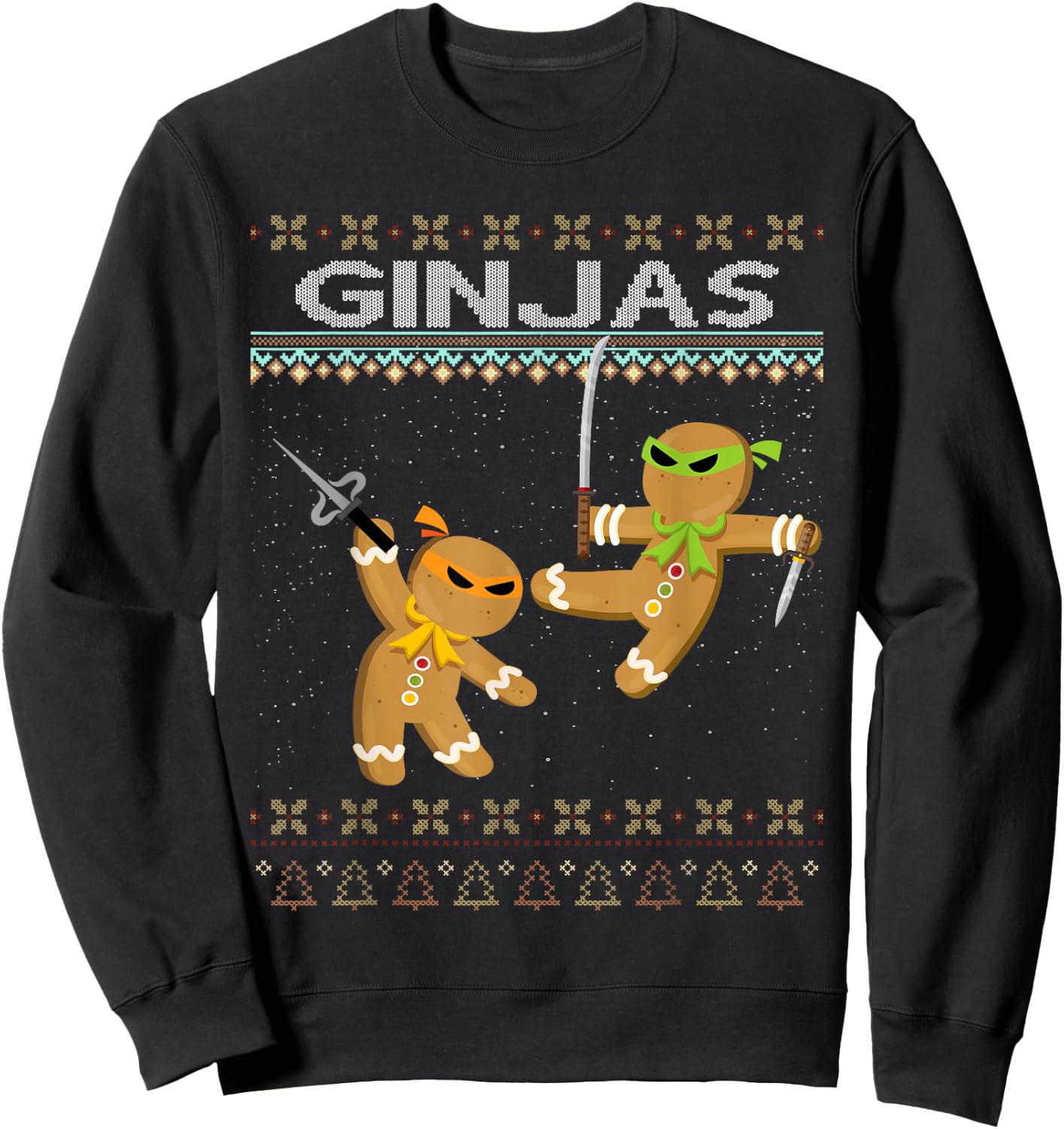 Ginjas Gingerbread Ninjas Funny Ugly Christmas Sweatshirt - Sweatshirt | Black