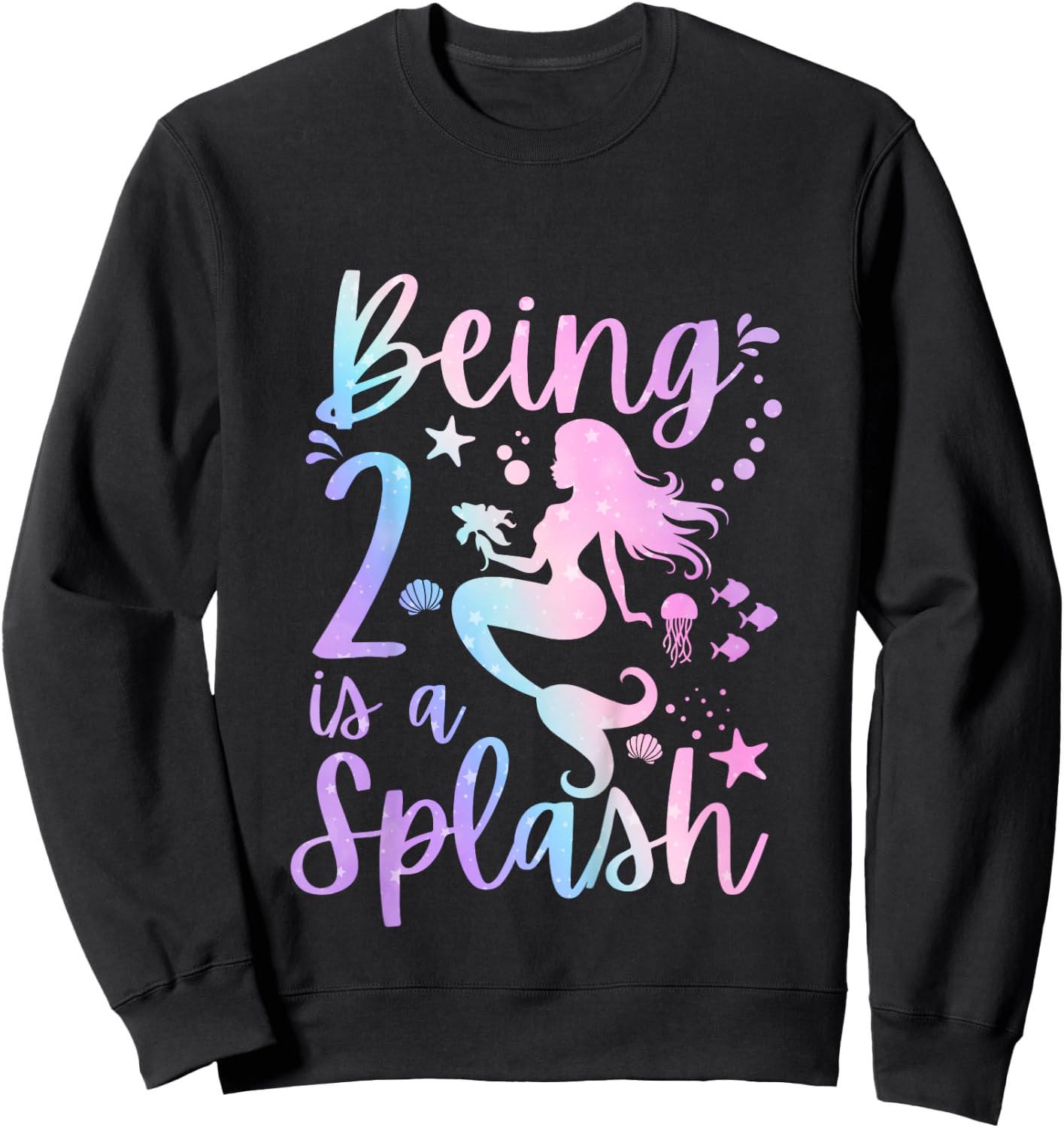 2 Year Old 2nd Mermaid Birthday Under Sea Party Themed Sweatshirt - Sweatshirt | Black