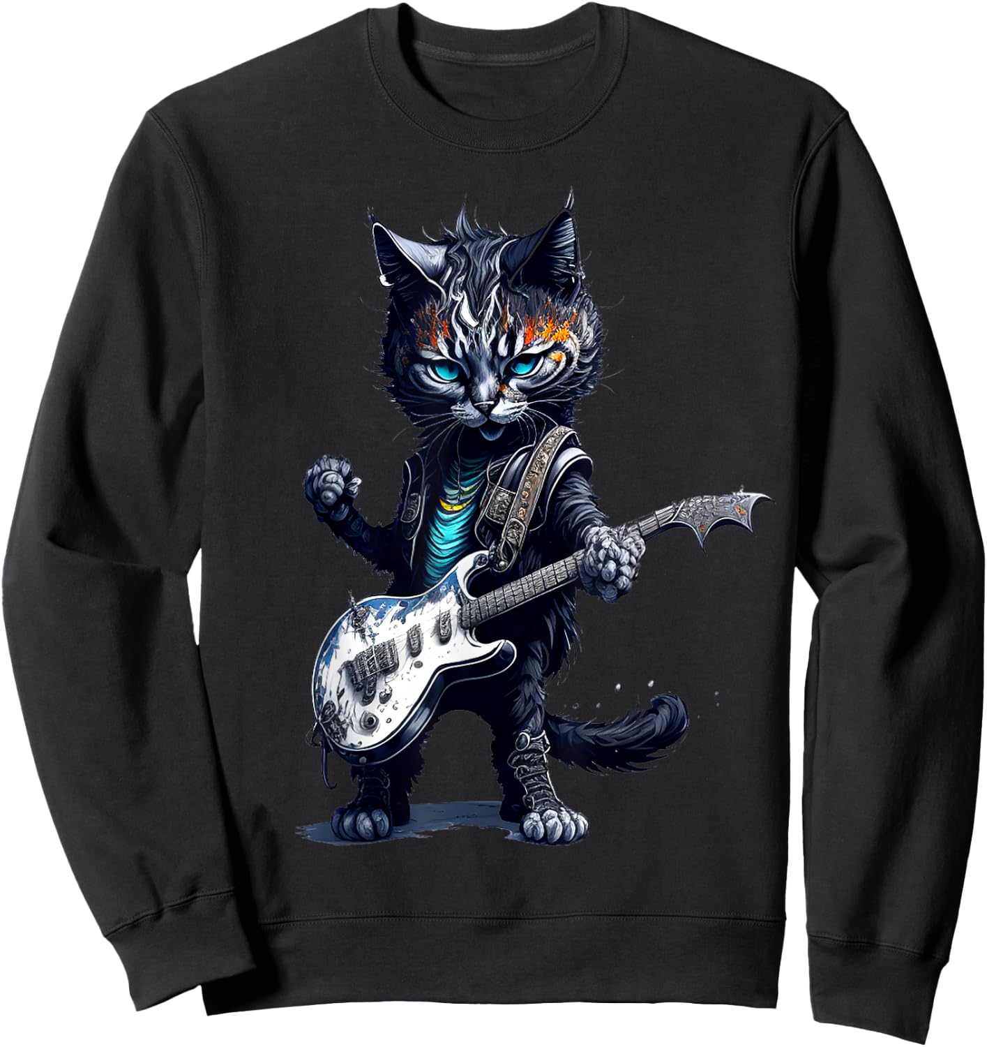 Funny Rock Cat Playing Guitar Rock Kitty Guitar Cat Sweatshirt - Sweatshirt | Black