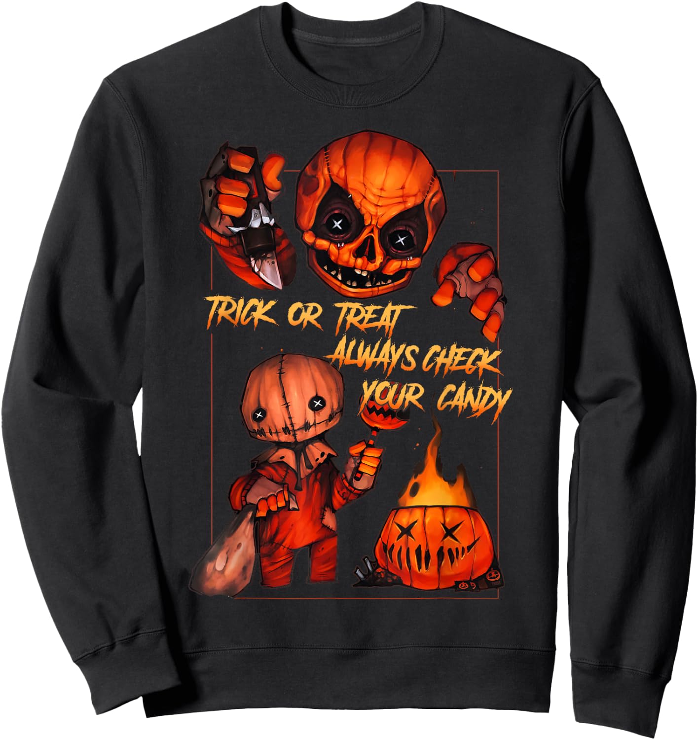 Vintage Trick Or Treat Always Check Your Candy, Pumpkin Sweatshirt - Sweatshirt | Black