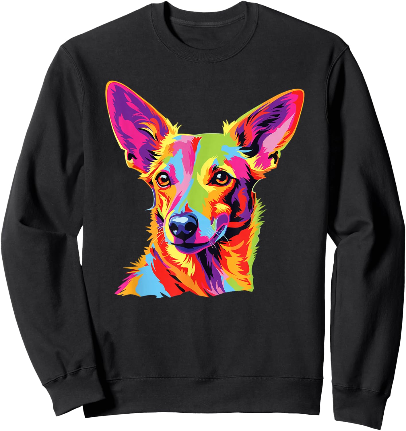Watercolor Colorful Portuguese Podengo Pequeno Dog Sweatshirt - Sweatshirt | Black