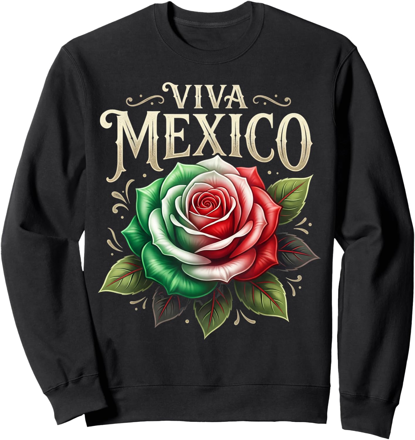Viva Mexico Flag Rose Flower Independence Day Men Women Kids Sweatshirt - Sweatshirt | Black