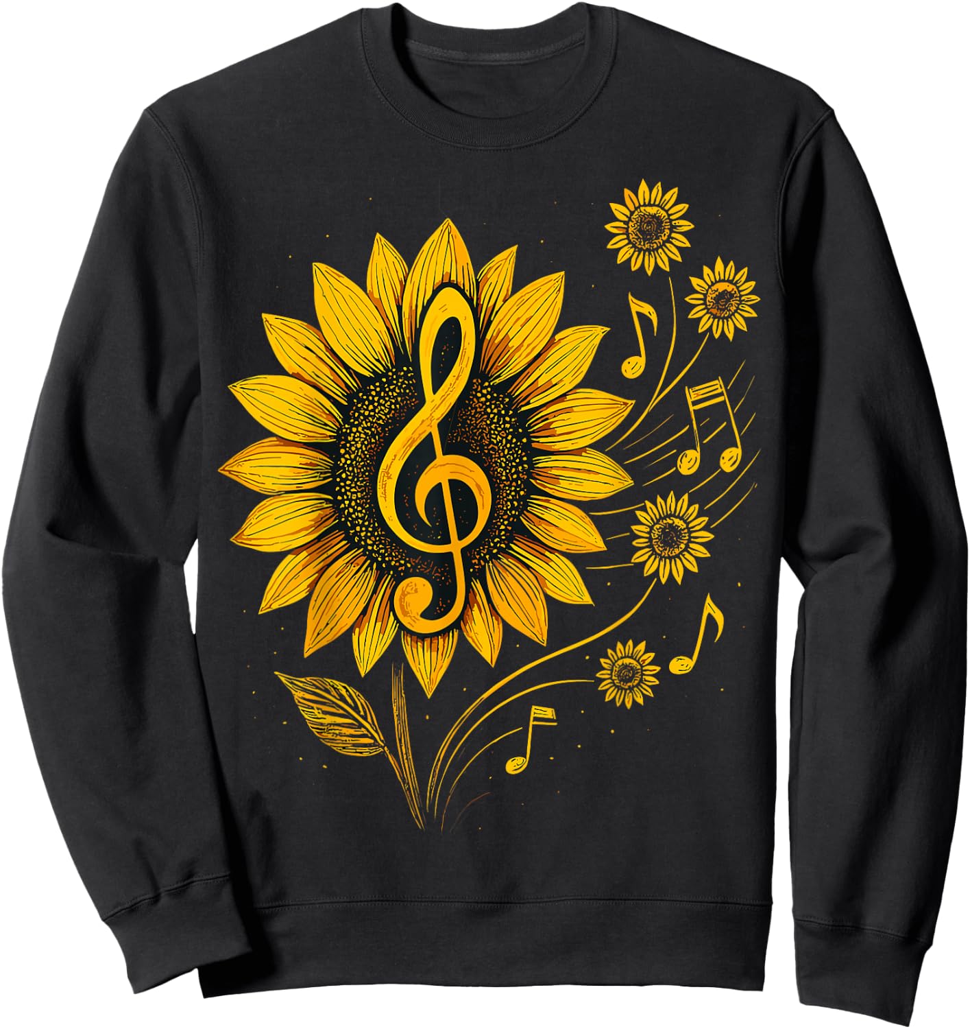 Sunflower Music Notes– Treble Clef Floral Musician Sweatshirt - Sweatshirt | Black