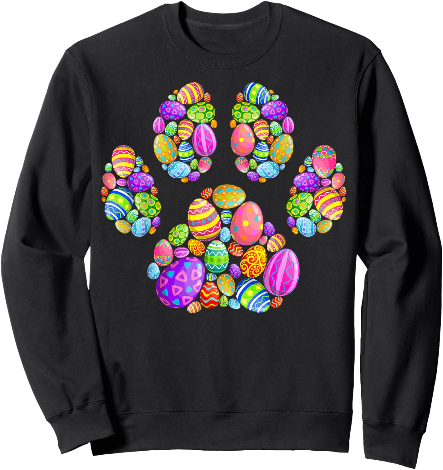 Funny Dog Paw Print With Easter Eggs Easter Day Boys Girls Sweatshirt - Sweatshirt | Black