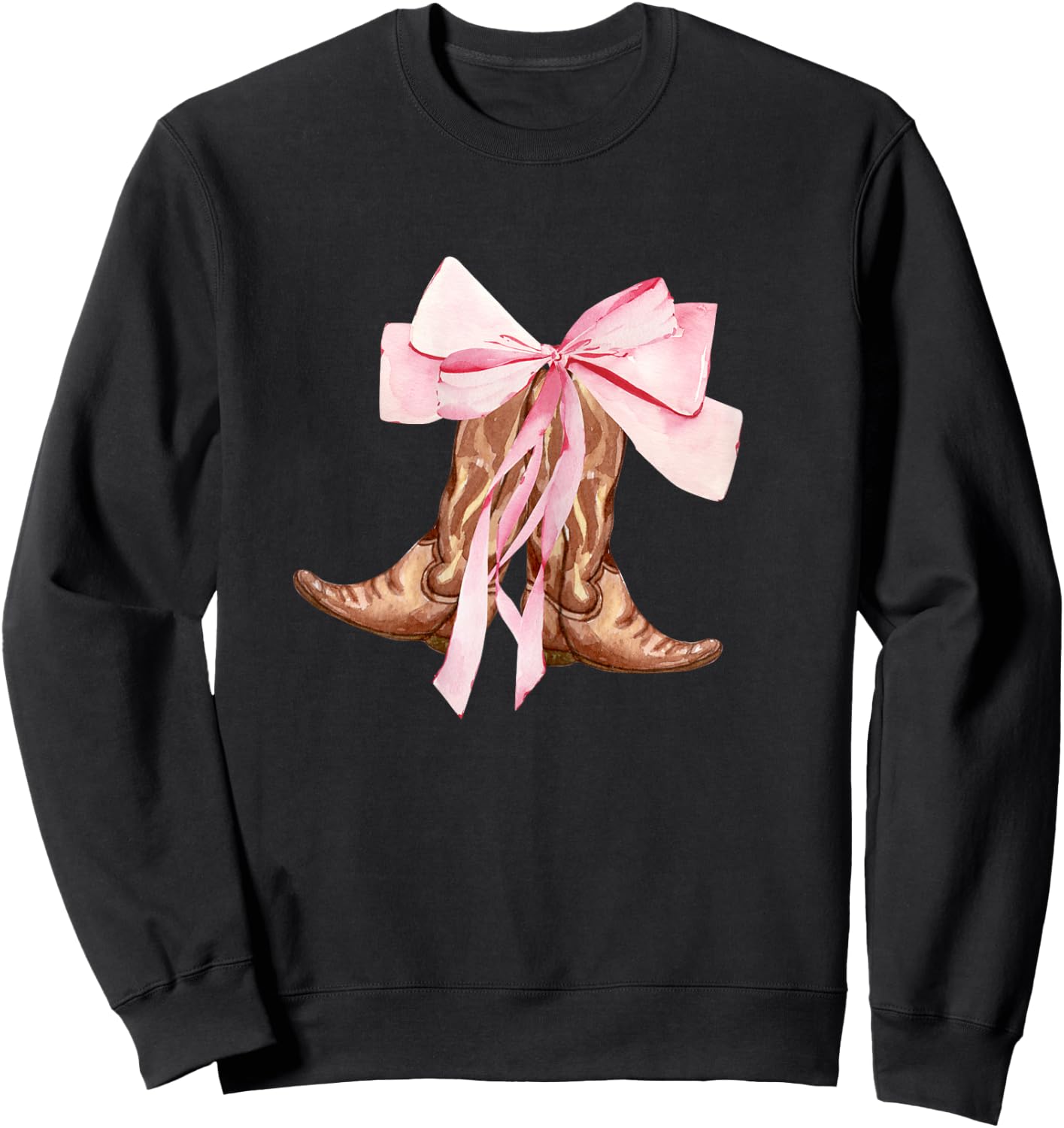 Cute Baby Pink Bow Cowgirl Boots Clean Girl Coastal Preppy Sweatshirt - Sweatshirt | Black