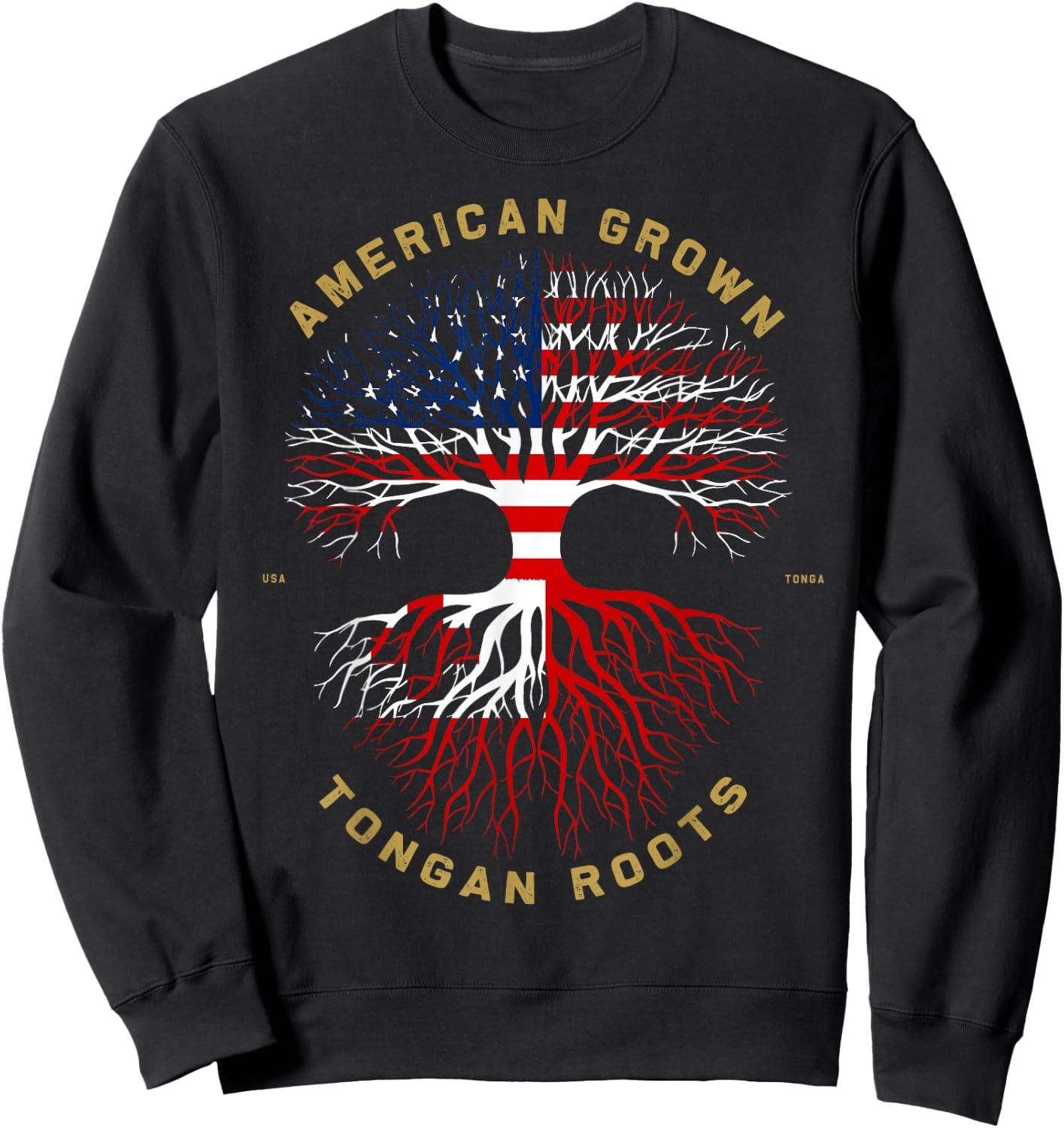American Grown With Tongan Roots Tree USA Flag Unique Gifts Sweatshirt - Sweatshirt | Black