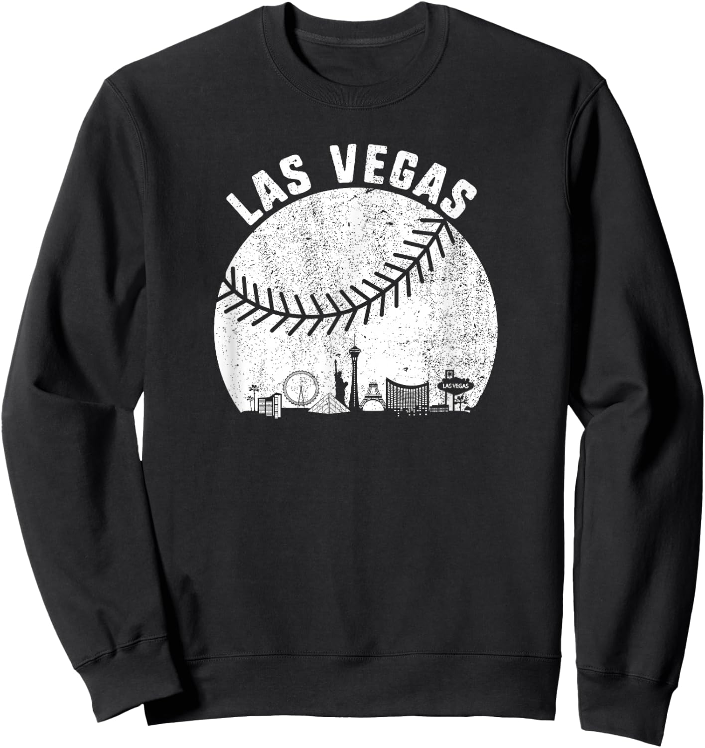 Las Vegas Skyline Baseball Fan Vintage Baseball Las Vegas Sweatshirt - Sweatshirt | Black