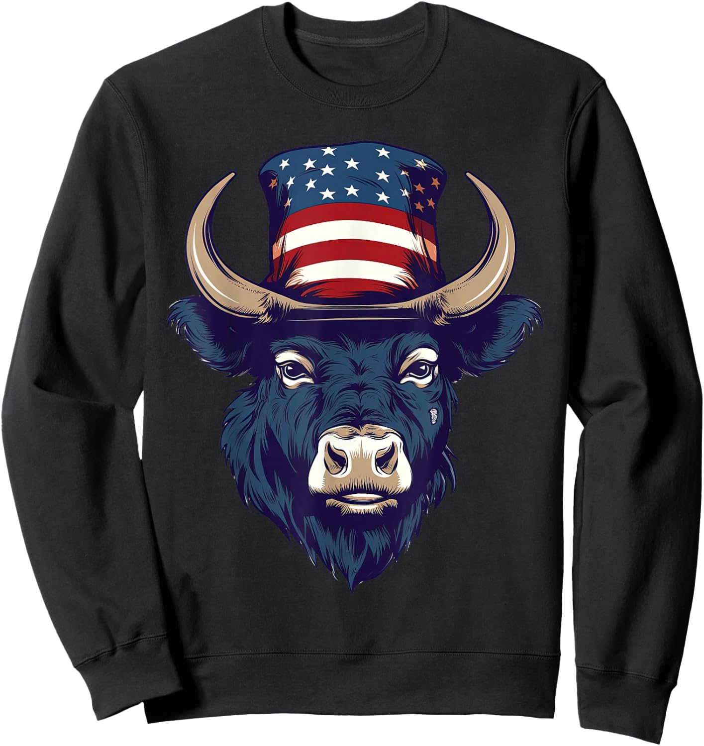 Buffalo with Patriotic USA Flag American Independence Day Sweatshirt - Sweatshirt | Black