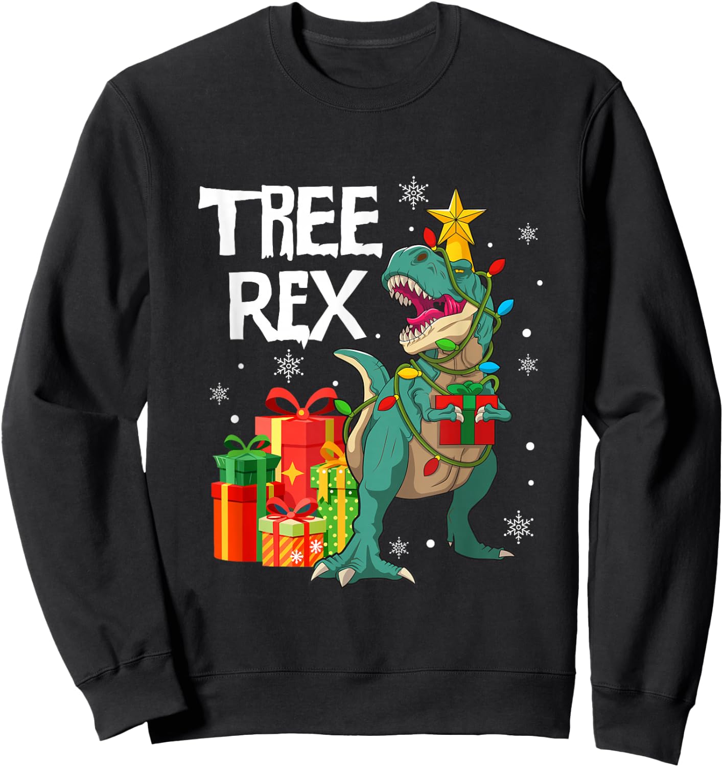 Dinosaur Christmas Tree Pajama Rex Reptile Men Xmas Lights Sweatshirt - Sweatshirt | Black