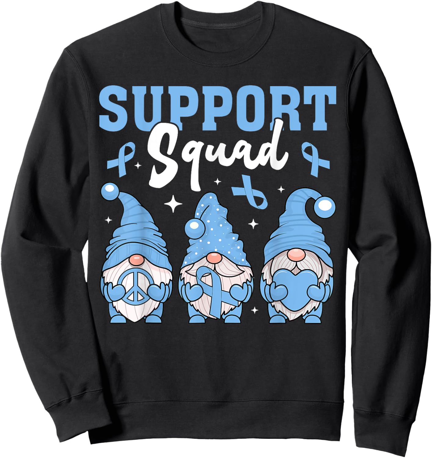 Support Squad Prostate Cancer Gnomes With Light Blue Ribbon Sweatshirt - Sweatshirt | Black