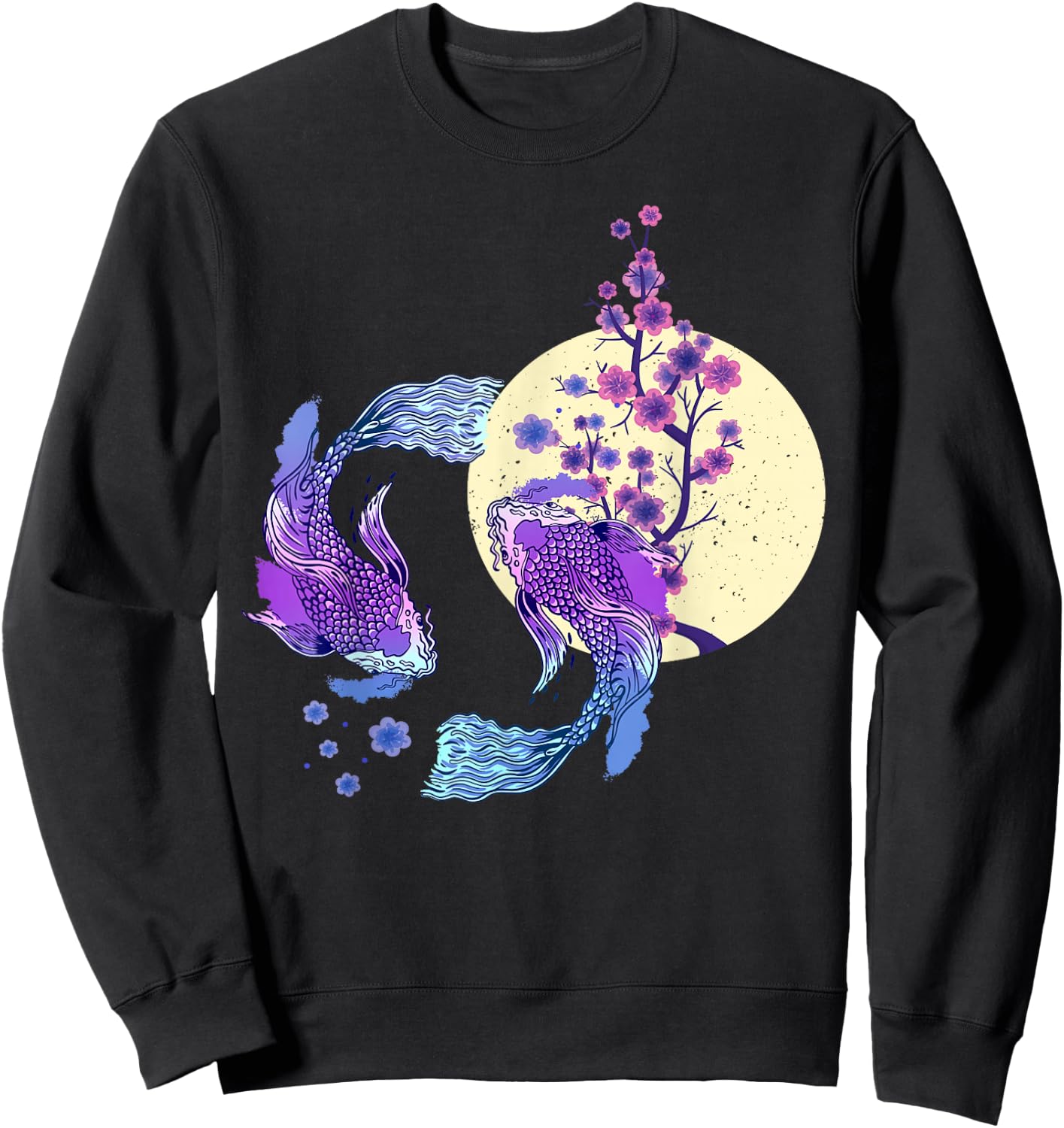 Koi Japanese Koi Carp Full Moon Yin Yang Cherry Blossom Sweatshirt - Sweatshirt | Black