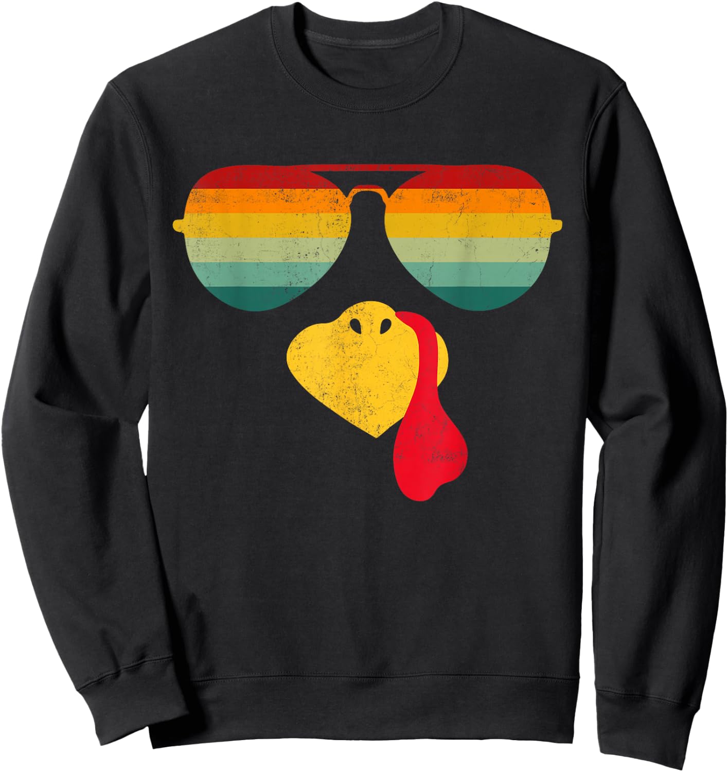Thanksgiving Turkey Face Sunglasses Thanksgiving Funny Sweatshirt - Sweatshirt | Black