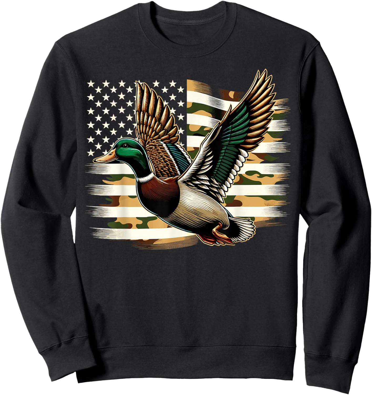 Duck Hunter Camouflage American Flag Hunting Sweatshirt - Sweatshirt | Black
