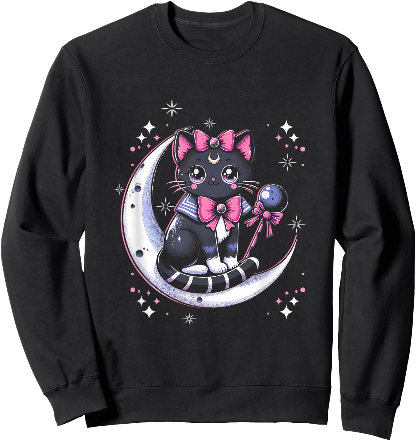 Sailor Meow Cat Sitting On The Moon Space Gothic Halloween Sweatshirt - Sweatshirt | Black