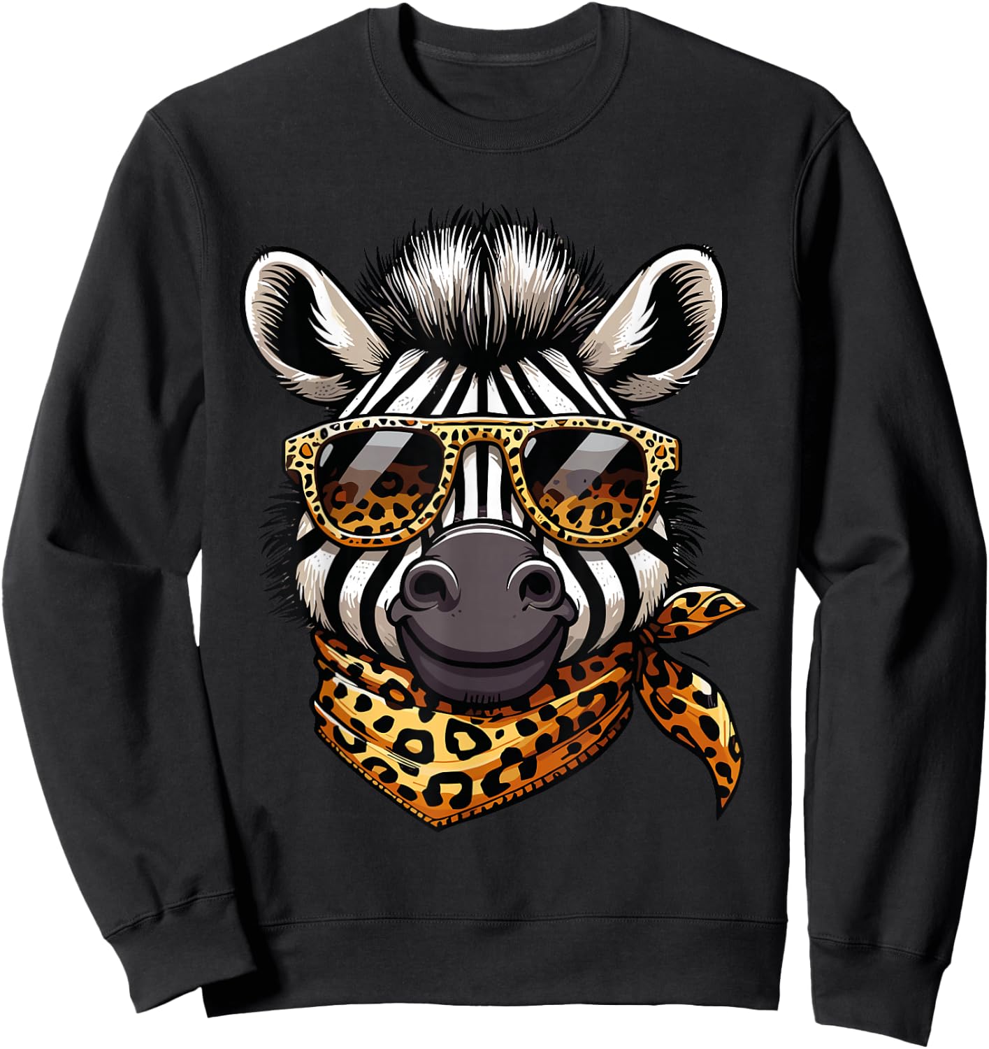 Zebra Wearing Leopard Print Scarf And Sunglasses Sweatshirt - Sweatshirt | Black