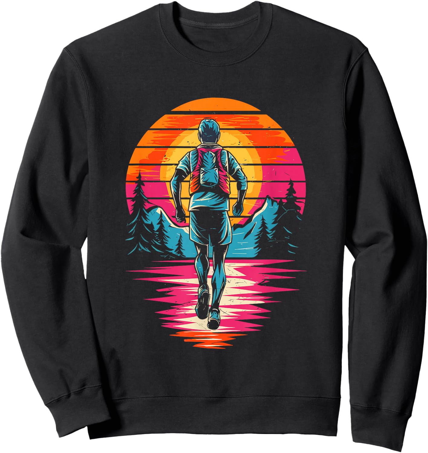 Retro Sunset Trail Running Marathon Runner Marathon , Black, S Sweatshirt - Sweatshirt | Black