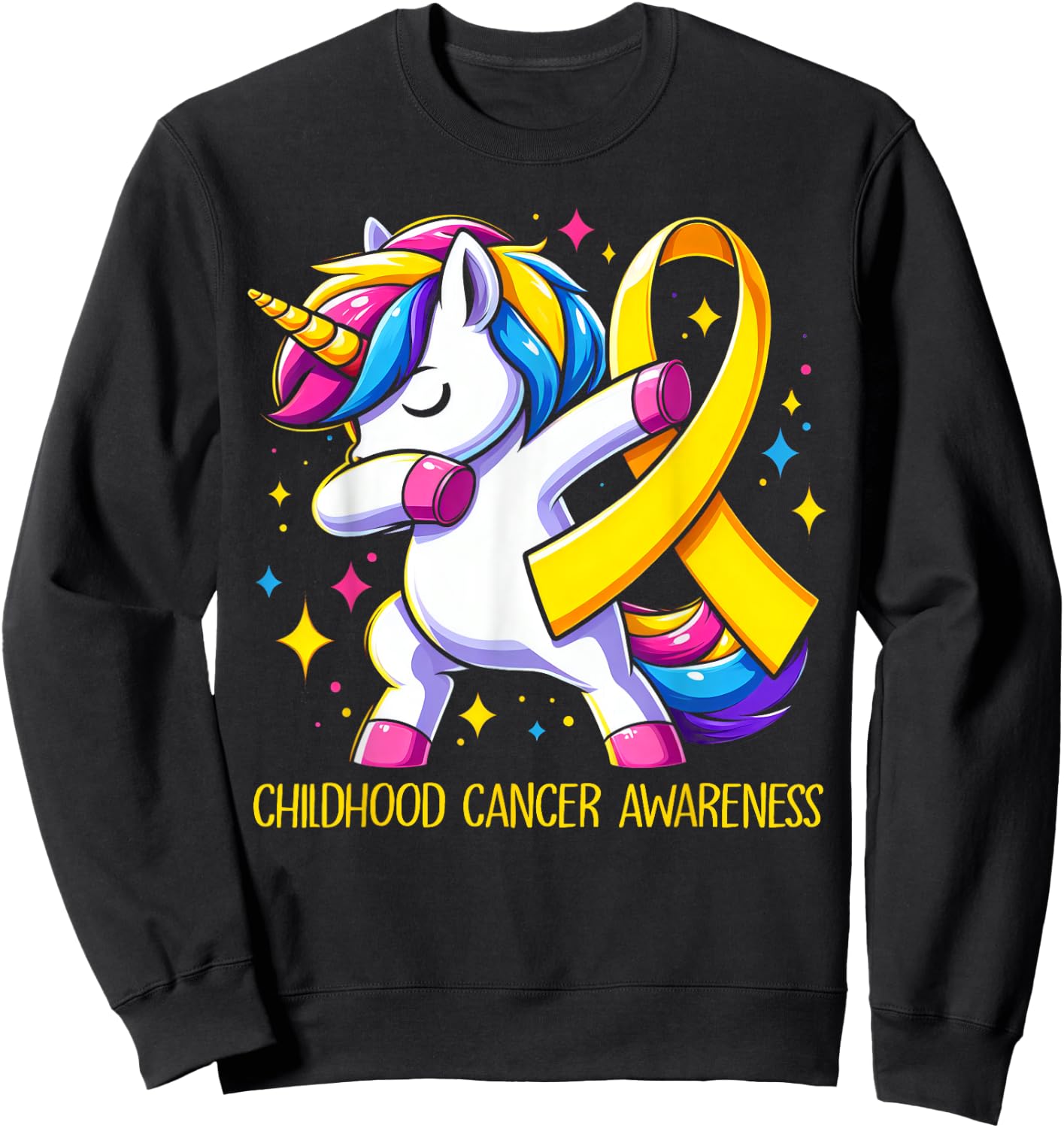 Childhood Cancer Awareness Unicorn Kids Girls Sweatshirt - Sweatshirt | Black