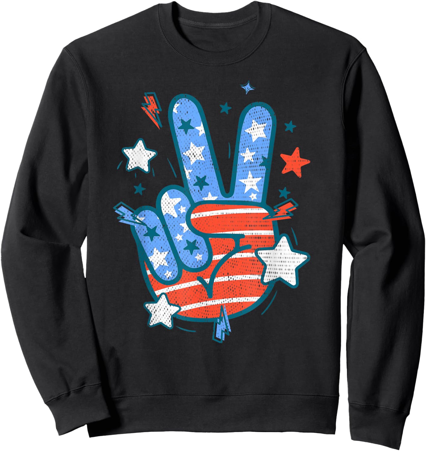 USA Flag Peace Sign Hand Fourth of July Patriotic Men Women Sweatshirt - Sweatshirt | Black