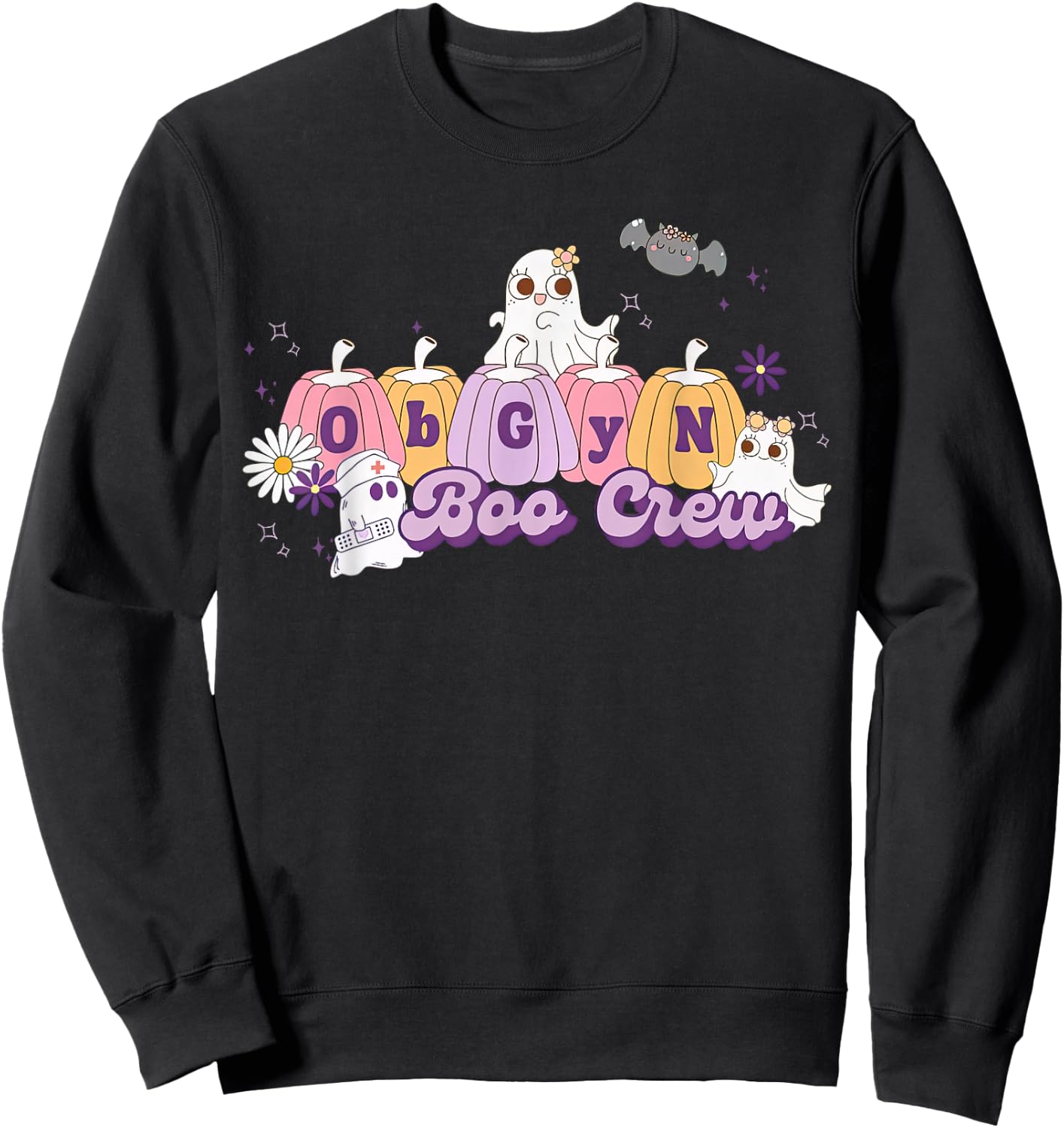 OBGYN Boo Crew Pumpkin Ghost Obstetrician Nurse Halloween Sweatshirt - Sweatshirt | Black