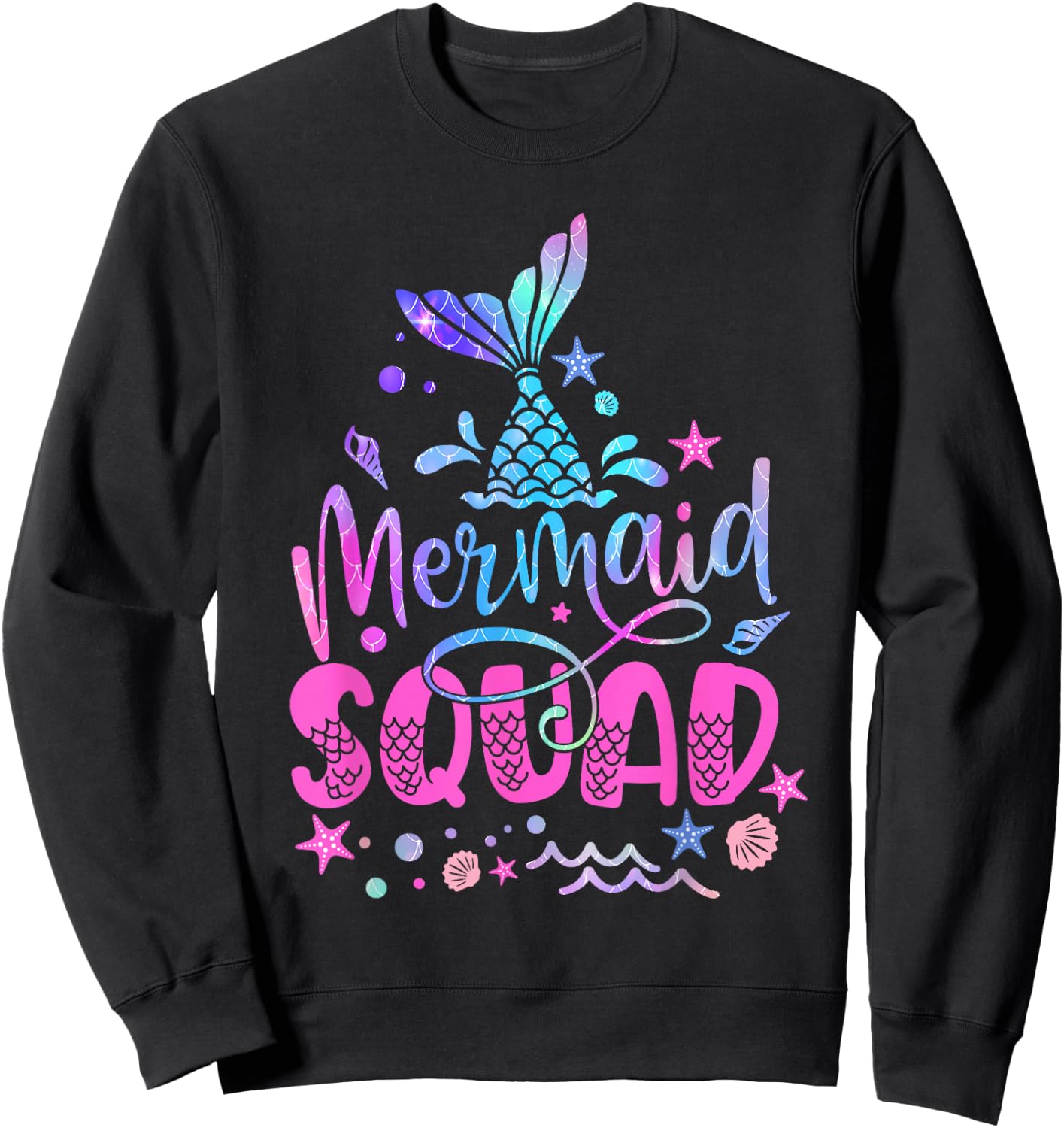 Mermaid Squad Mermaid Tail Toddler Girls Birthday outfit Sweatshirt - Sweatshirt | Black