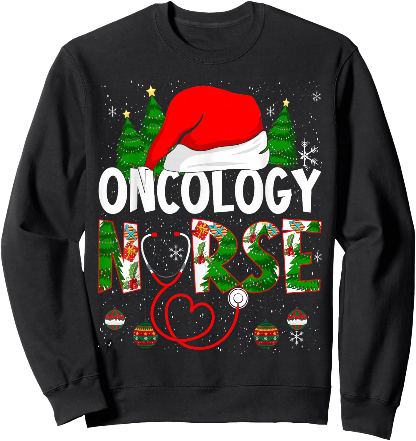 Merry Christmas Oncology Nurse RN Oncologist Nursing Sweatshirt - Sweatshirt | Black