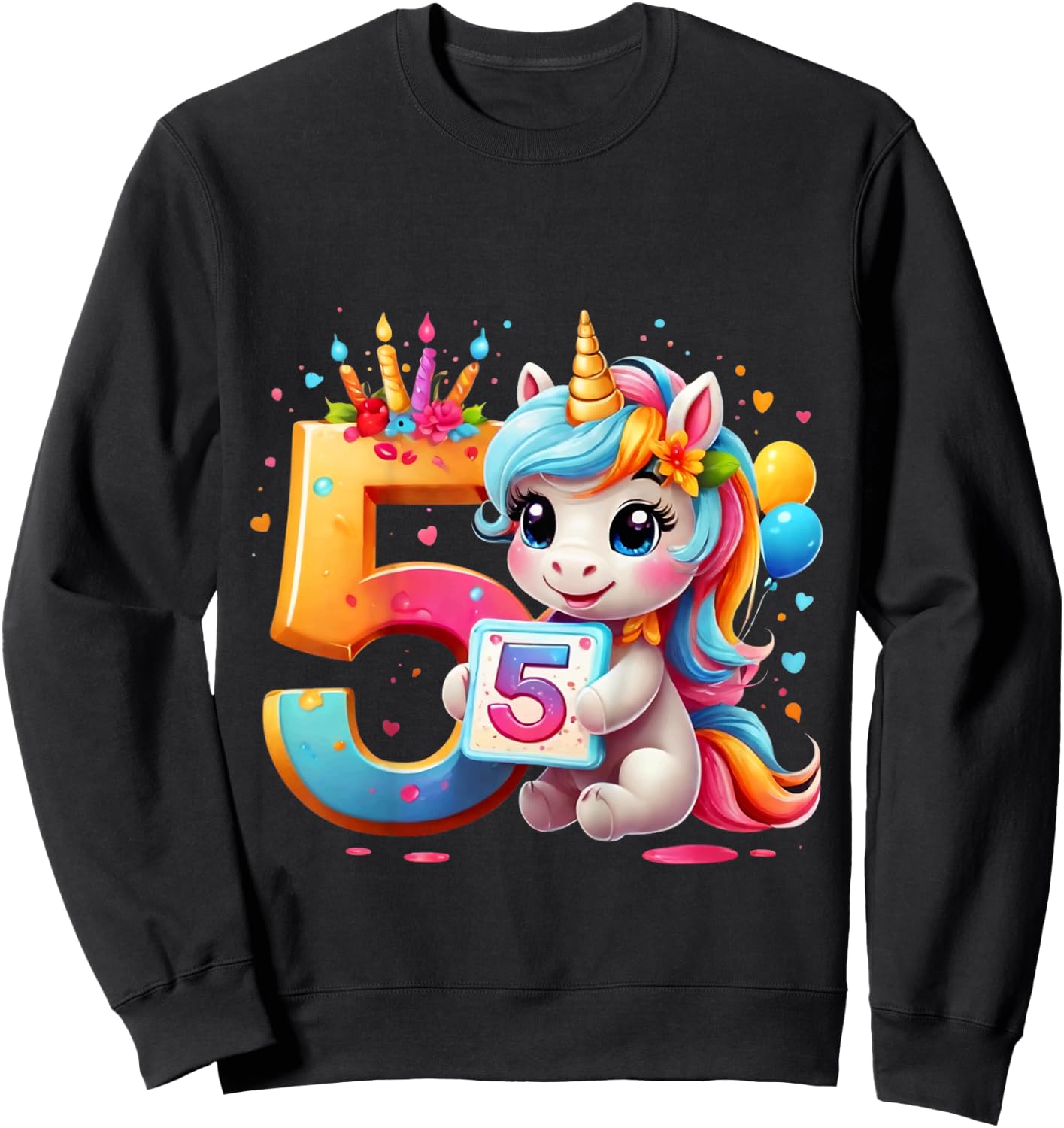 Children's Number 5 Years Girls Unicorn 5th Birthday , black Sweatshirt - Sweatshirt | Black