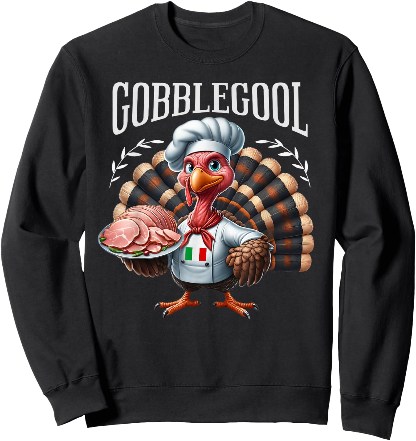 Funny Gobblegool Turkey Cheef Shirt - Adults Thanksgiving Retro Cartoon Turkey - Black, Small, Short Sleeve Sweatshirt - Sweatshirt | Black