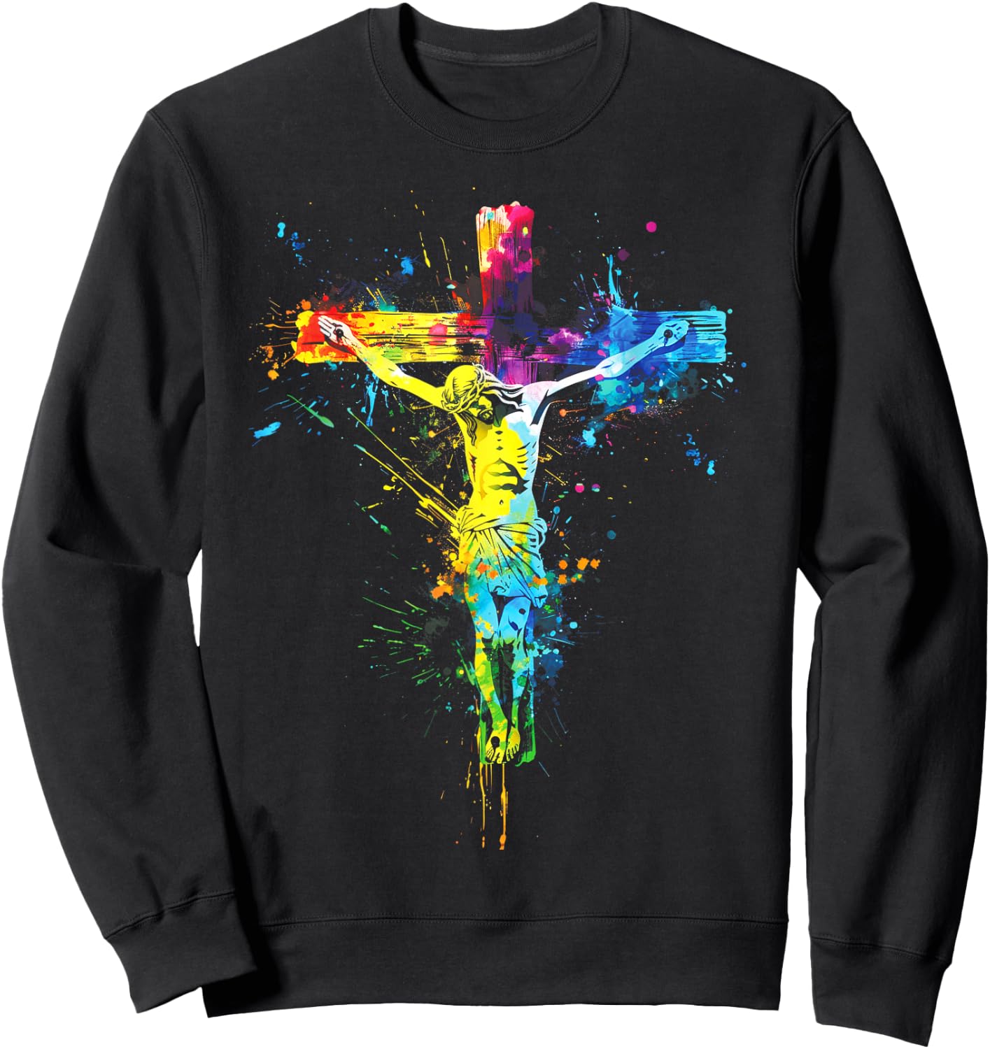 Jesus Cross Christian Watercolor Crucifixion Sweatshirt - Sweatshirt | Black