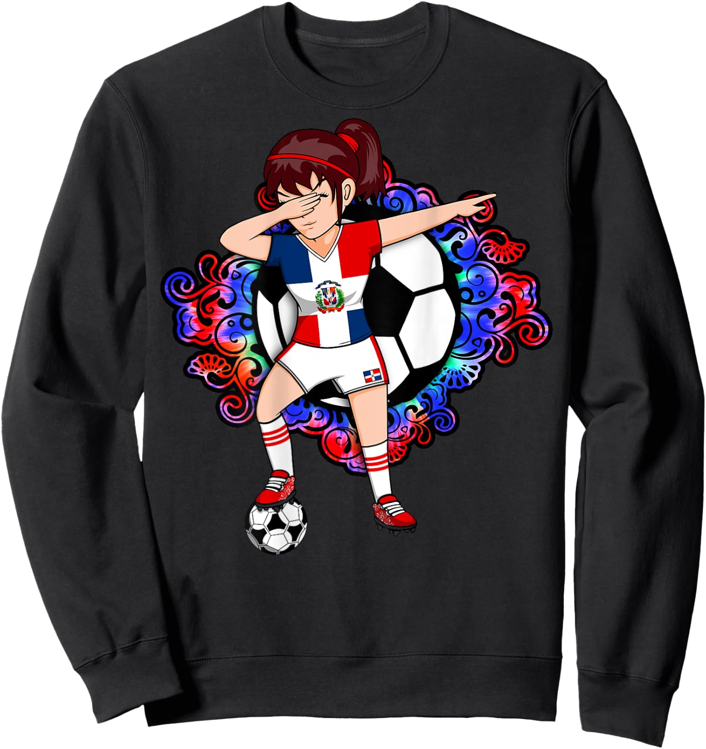 Dabbing Soccer Girl Dominican Republic Fans Jersey Football Sweatshirt - Sweatshirt | Black