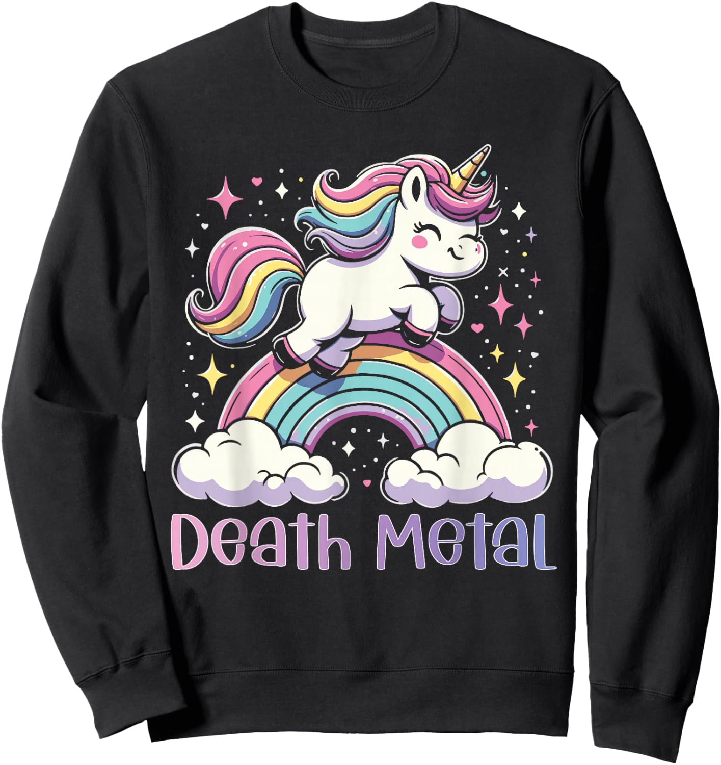 Death Metal Unicorn Rainbow Heavy Metal Rock Music Sweatshirt - Sweatshirt | Black