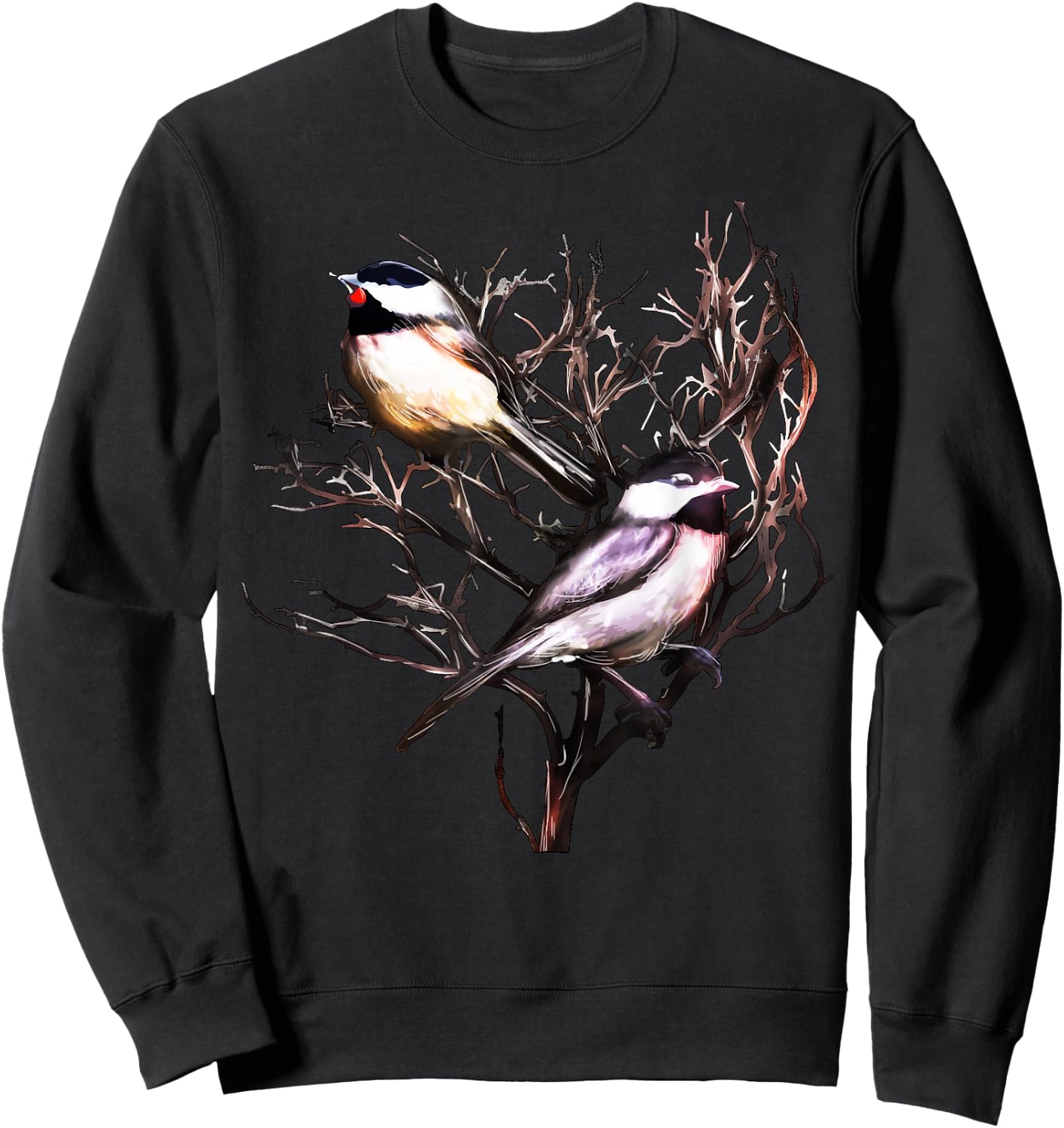 Cute Black Capped Chickadees in Branches Sweatshirt - Sweatshirt | Black