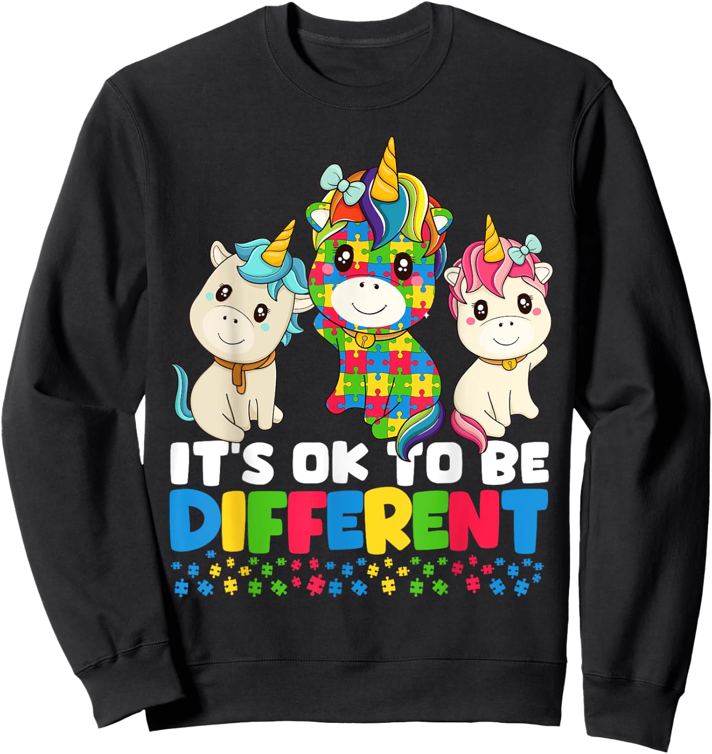 Unicorn Autism Awareness Shirt, It’s Ok To Be Different Kids Sweatshirt - Sweatshirt | Black